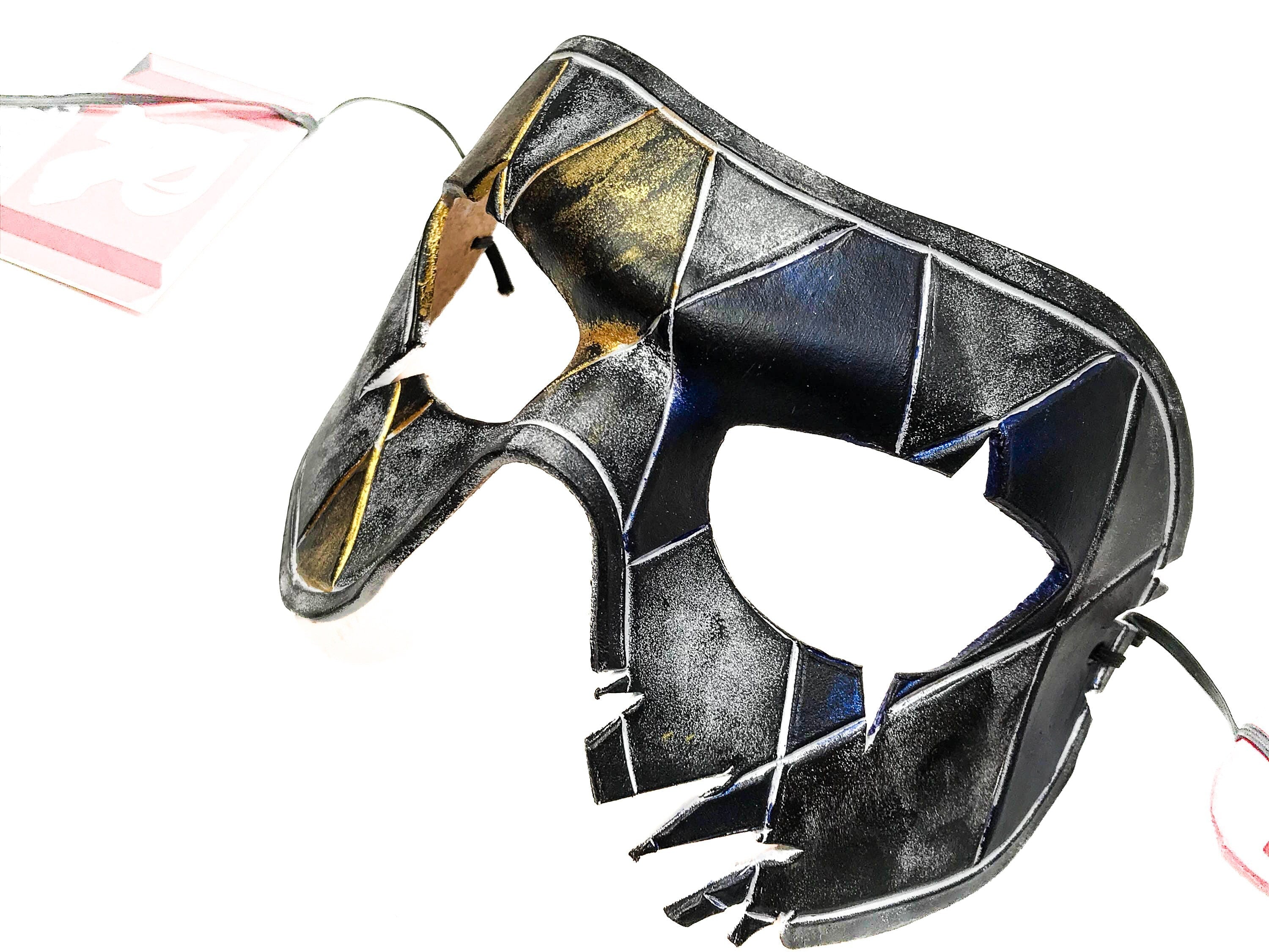 Harlequin Handmade Genuine Leather Mask in Blue White Black and Gold Rockwell Masks