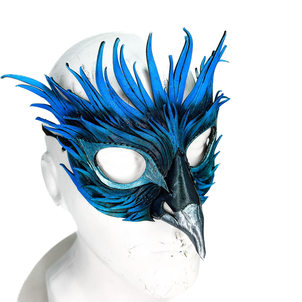 Layered Blue Phoenix Handmade Genuine Leather Mask Rockwell Masks