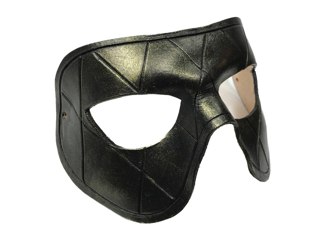 Harlequin Handmade Genuine Leather Mask in Black with Gold Hues Rockwell Masks