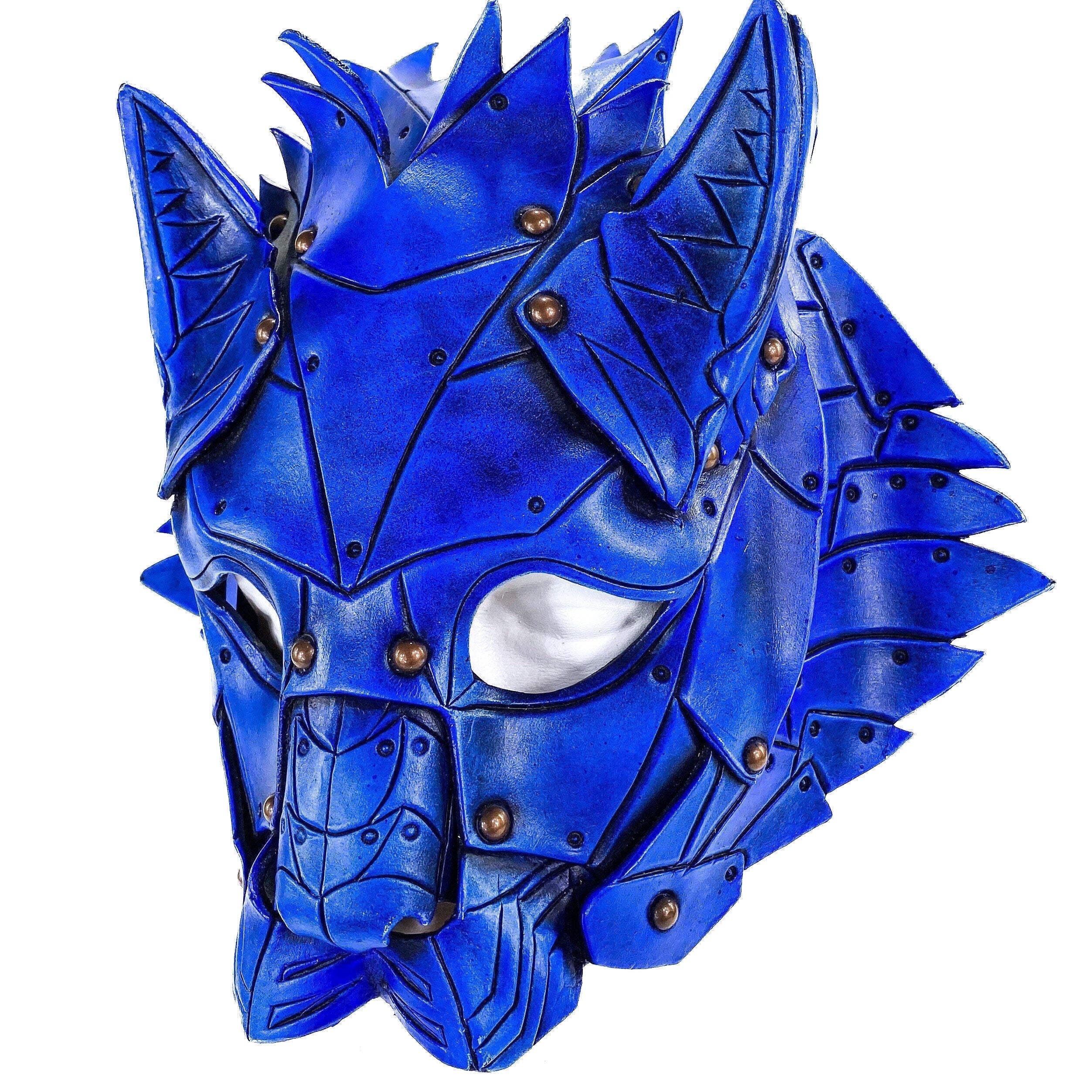 Feline Blue Handmade Genuine Leather Rockwell Masks