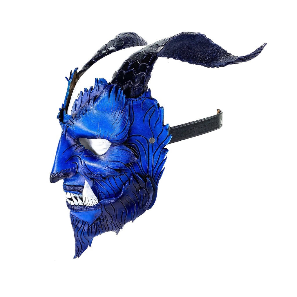 The Beast - Handmade Genuine Leather Mask with Horns in Natural Colors Rockwell Masks