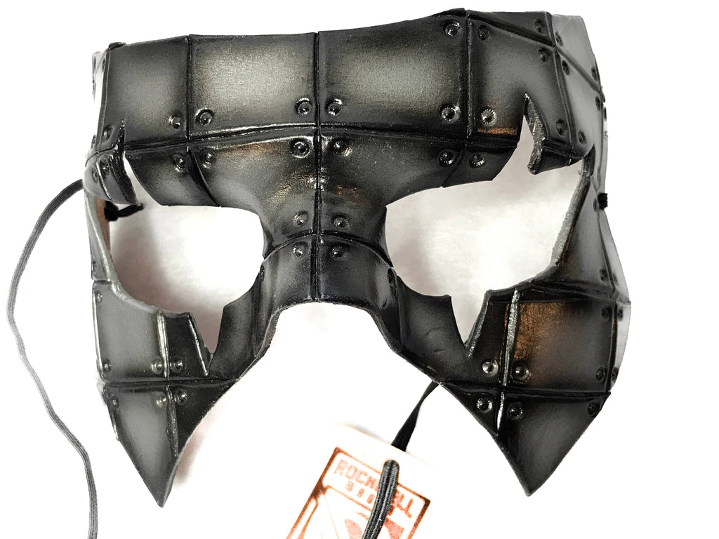 Silver Handmade Genuine Leather Mask in Rusted Steel Pattern Rockwell Masks