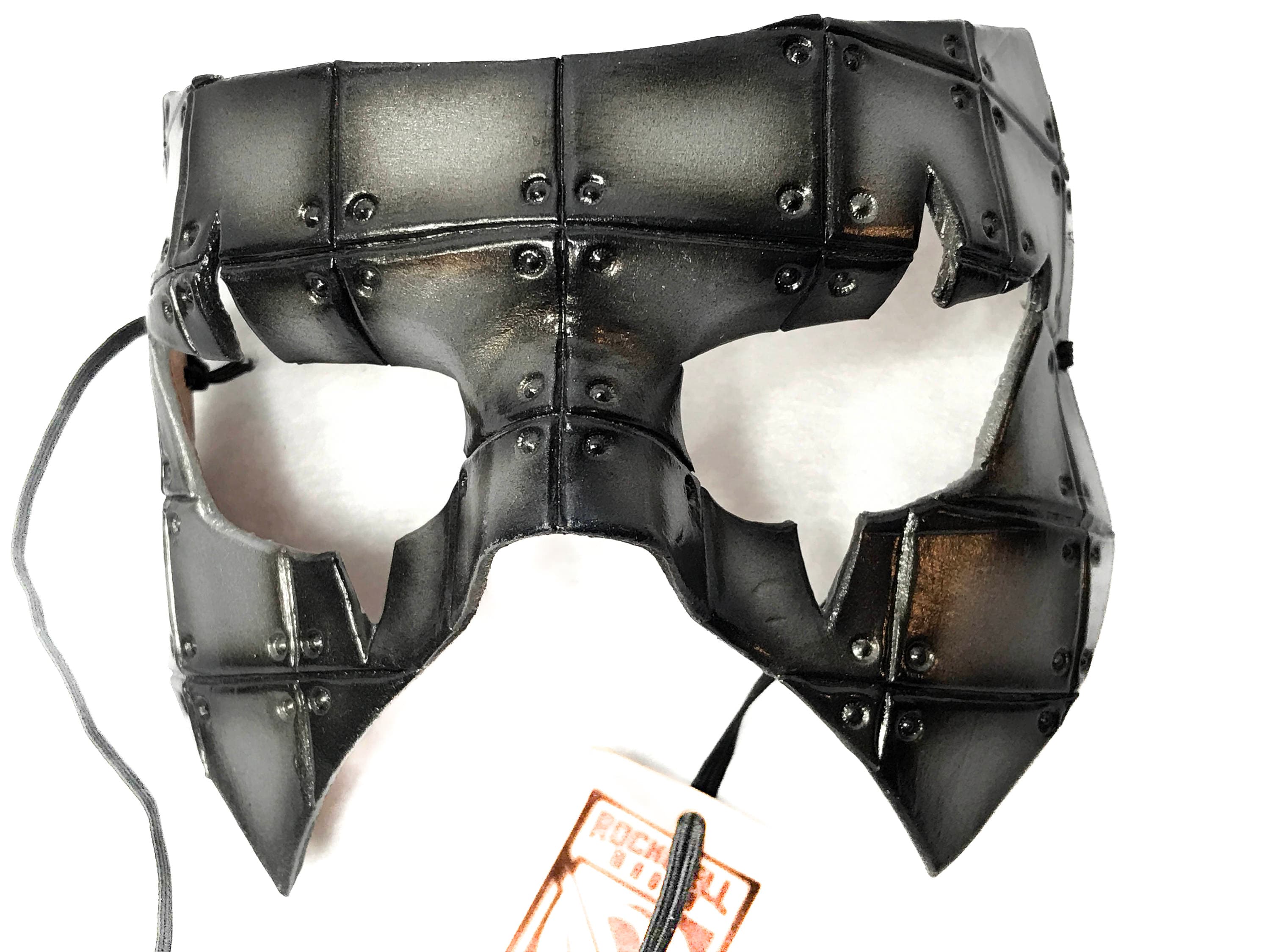 Silver Handmade Genuine Leather Mask in Rusted Steel Pattern Rockwell Masks