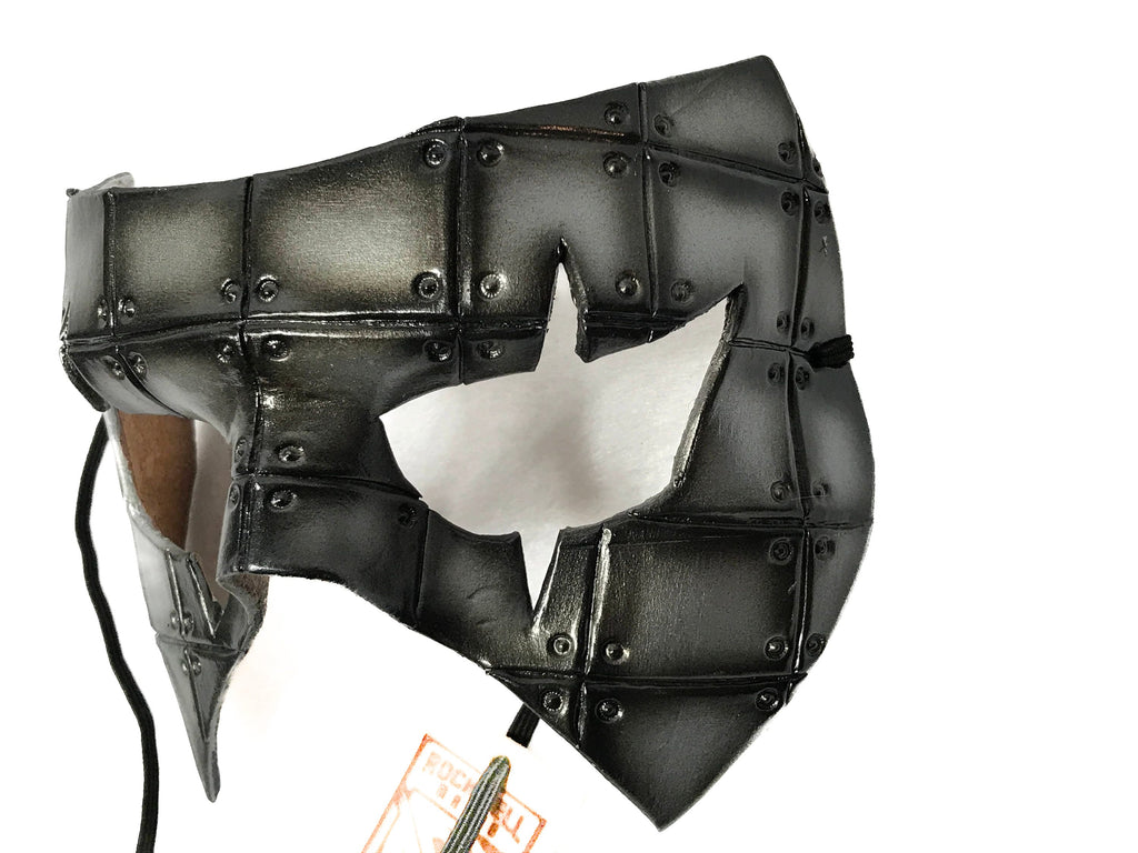 Silver Handmade Genuine Leather Mask in Rusted Steel Pattern Rockwell Masks