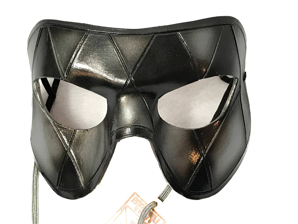 Silver Harlequin Handmade Genuine Leather Mask in Black and Silver Rockwell Masks