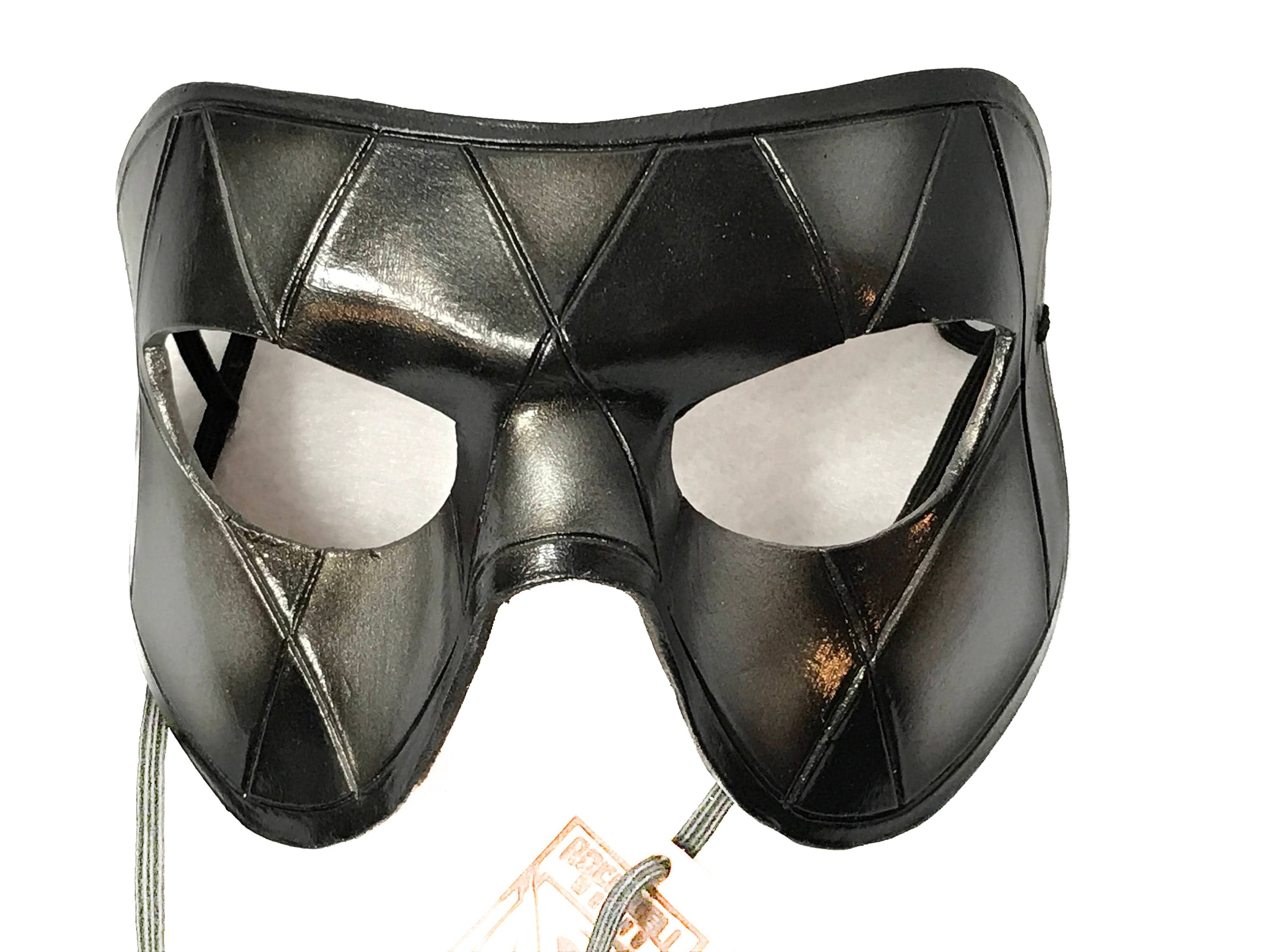 Silver Harlequin Handmade Genuine Leather Mask in Black and Silver Rockwell Masks