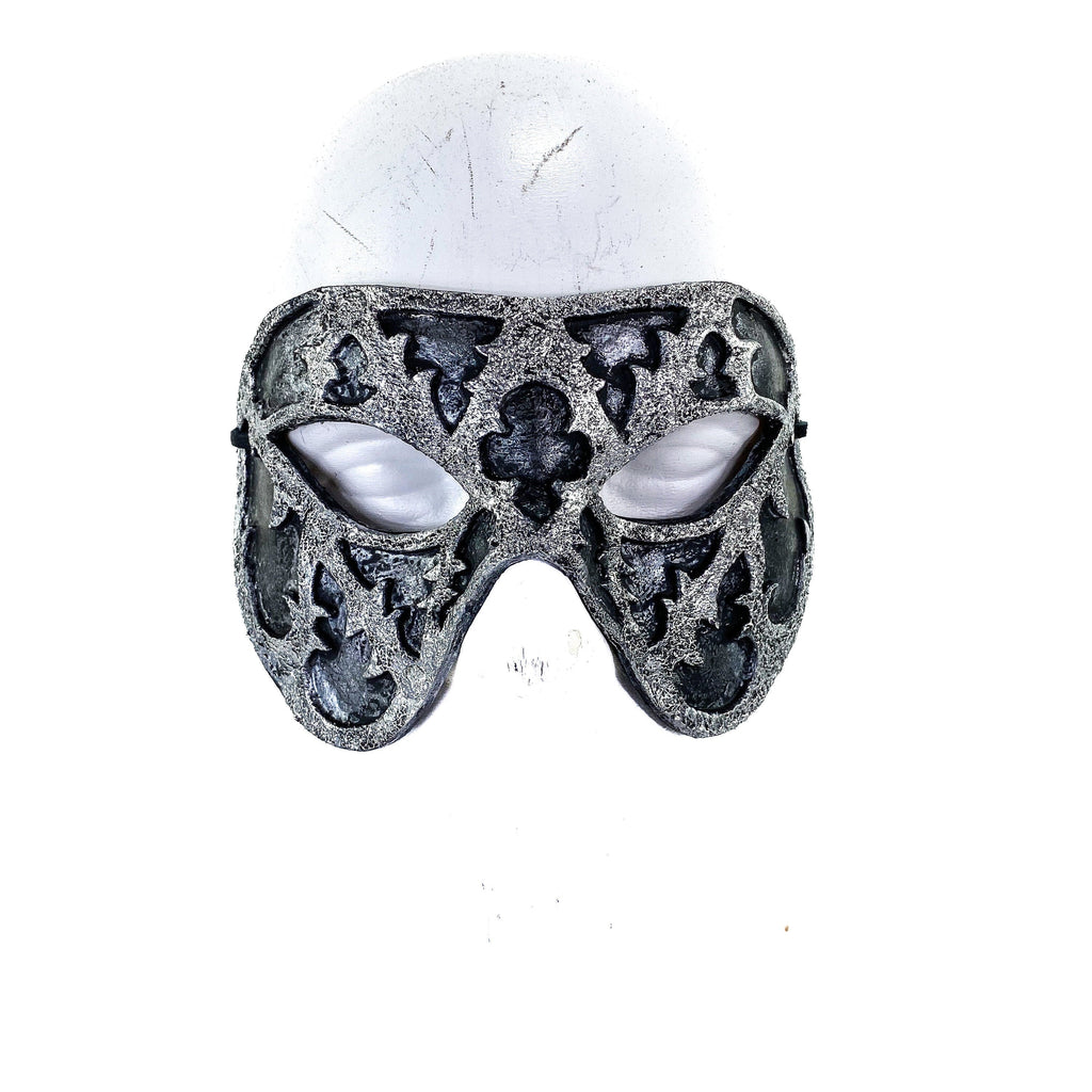 Dual Layer Handmade Genuine Leather Mask in Silver and Black Rockwell Masks