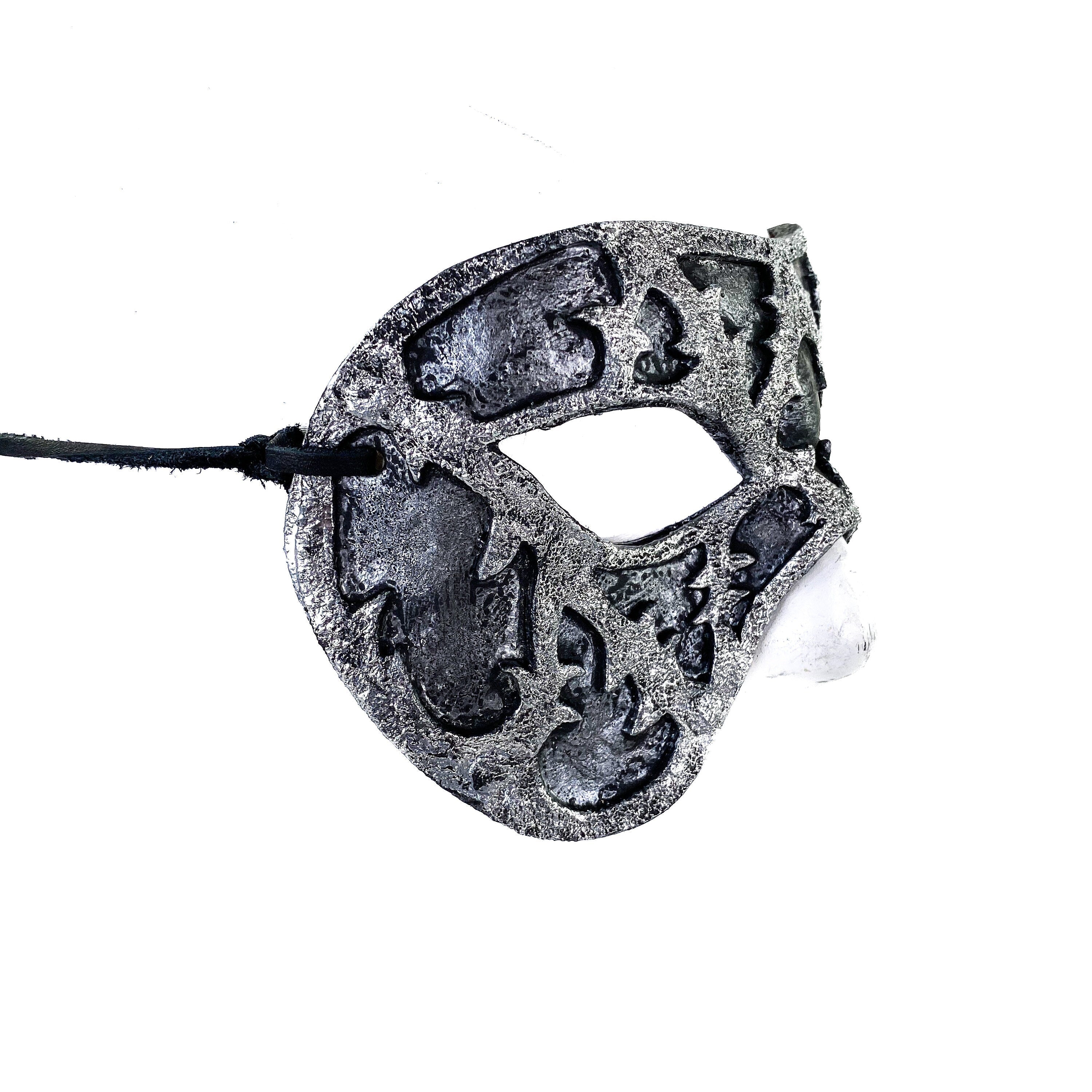 Dual Layer Handmade Genuine Leather Mask in Silver and Black Rockwell Masks