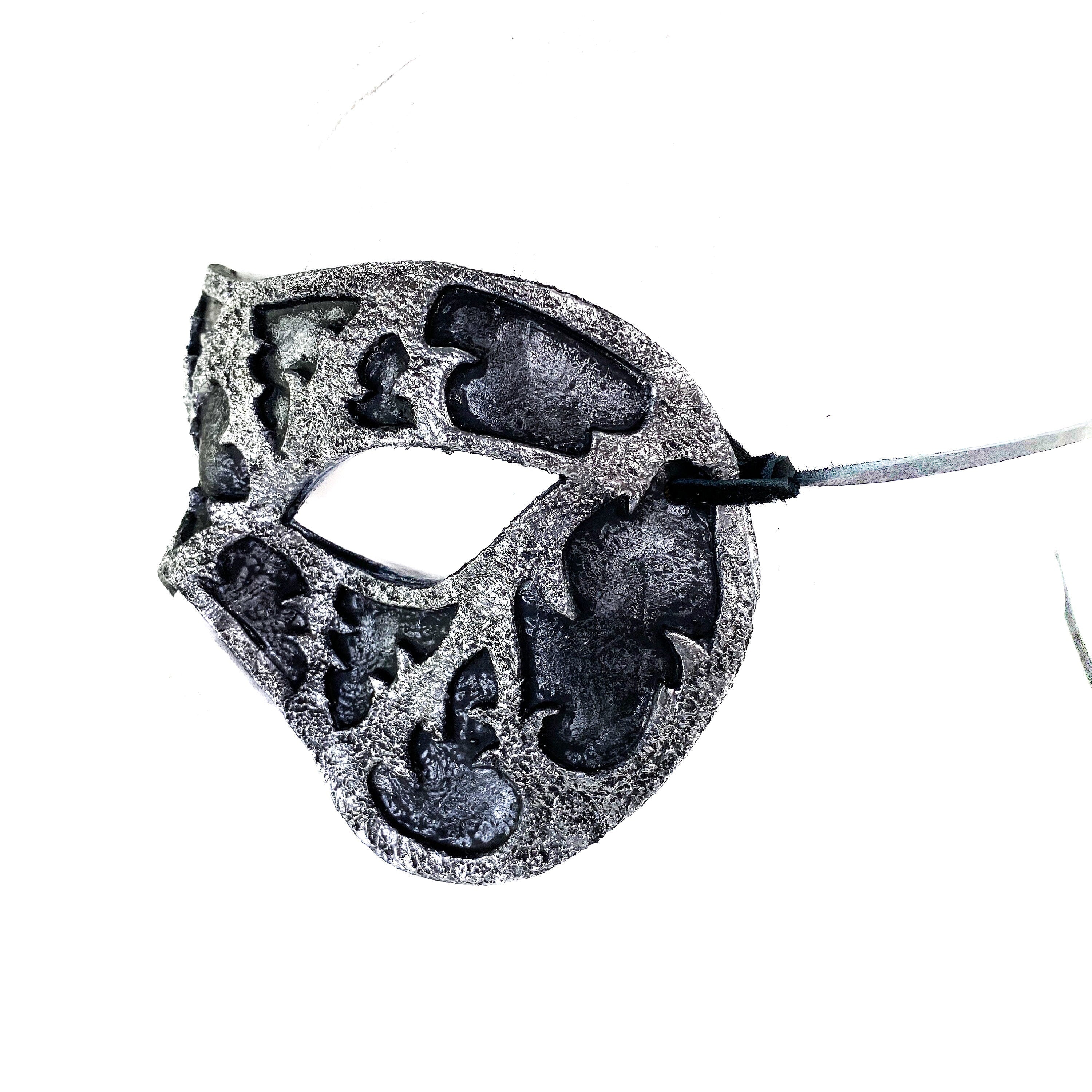 Dual Layer Handmade Genuine Leather Mask in Silver and Black Rockwell Masks