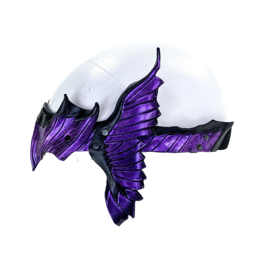 Masquerade Crown of Handmade Genuine Leather in  Purple and Black Rockwell Masks