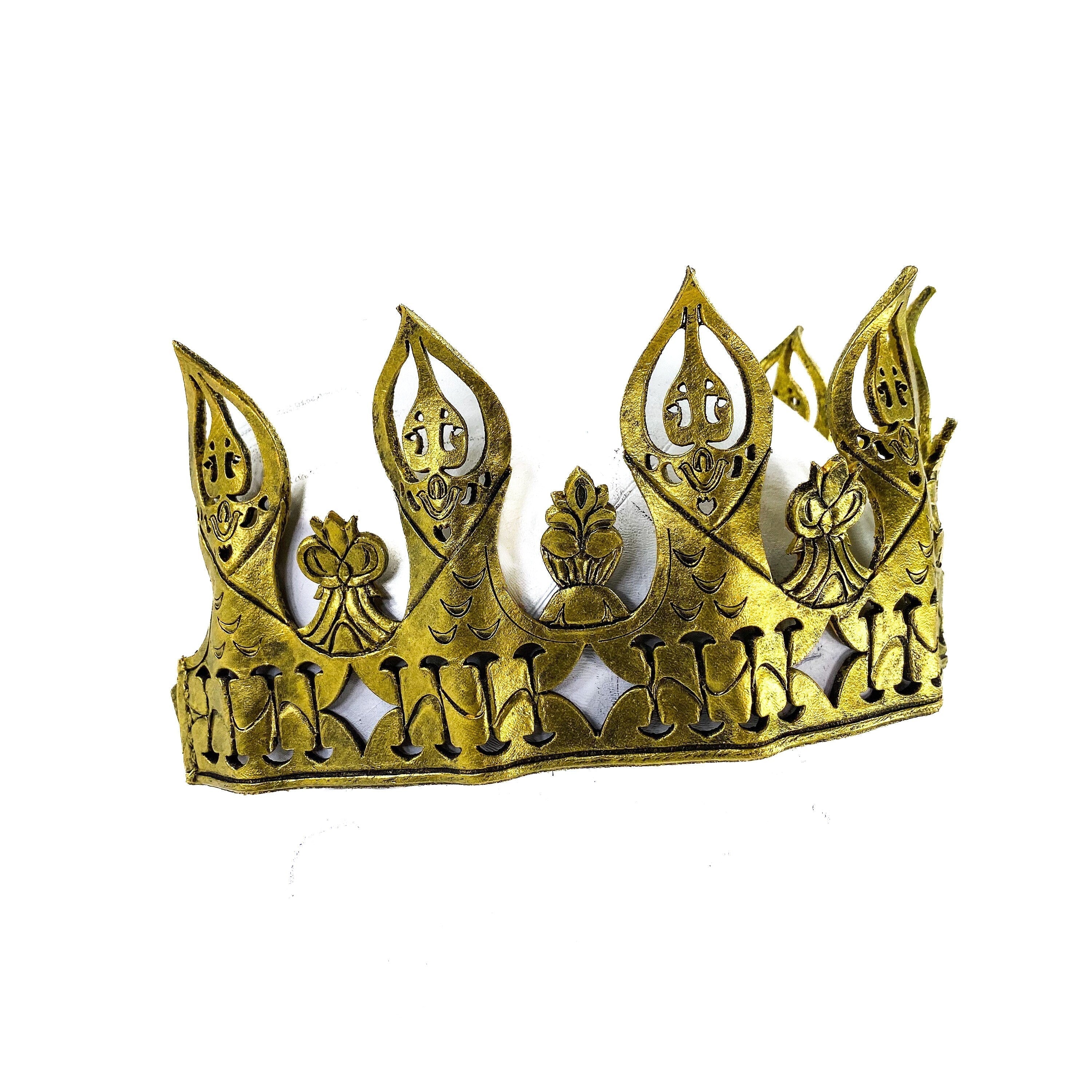 Masquerade Crown of Handmade Genuine Leather in  Gold Rockwell Masks