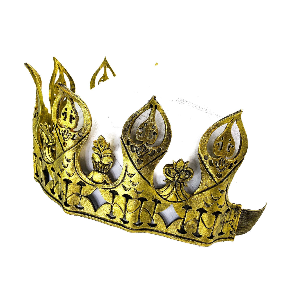 Masquerade Crown of Handmade Genuine Leather in  Gold Rockwell Masks