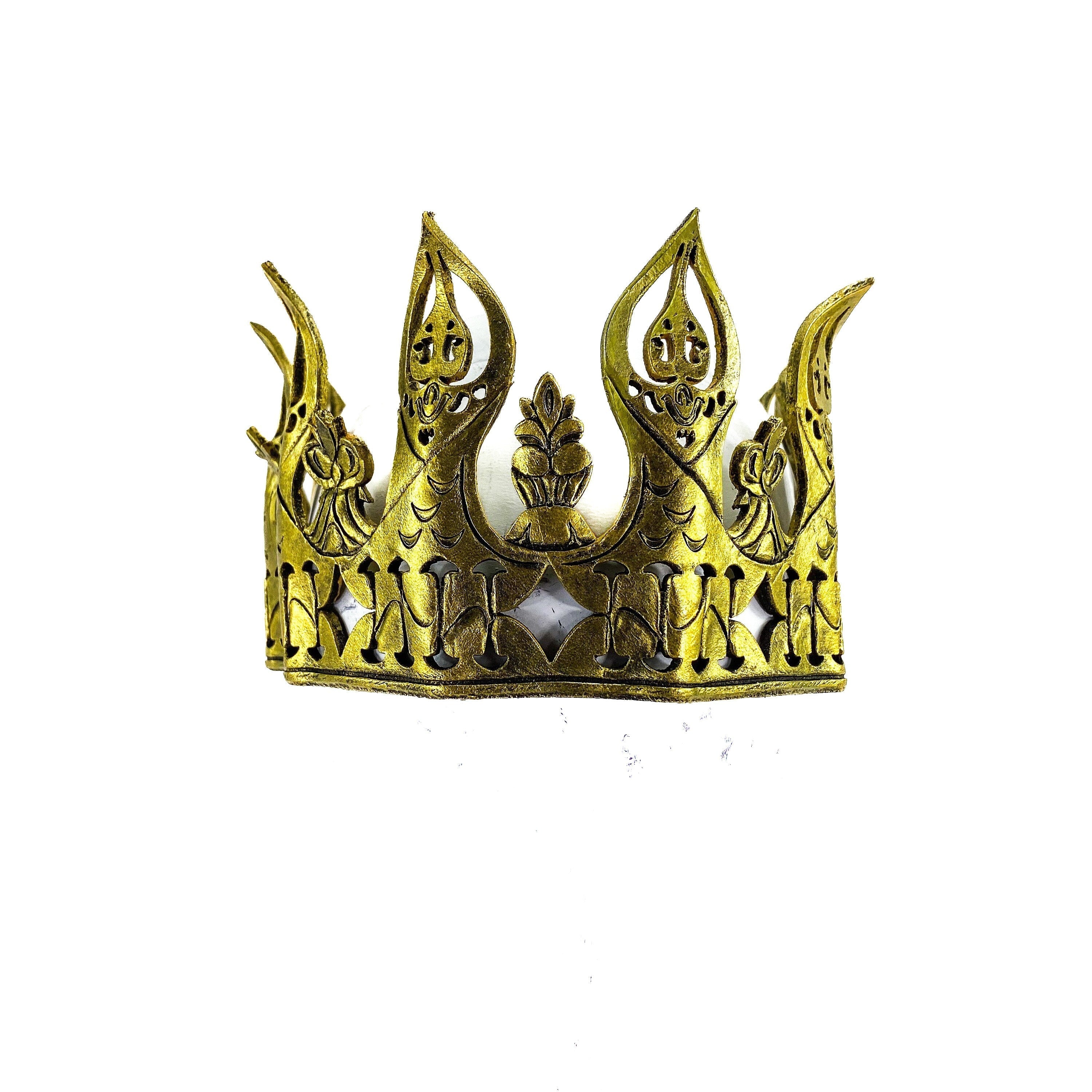 Masquerade Crown of Handmade Genuine Leather in  Gold Rockwell Masks