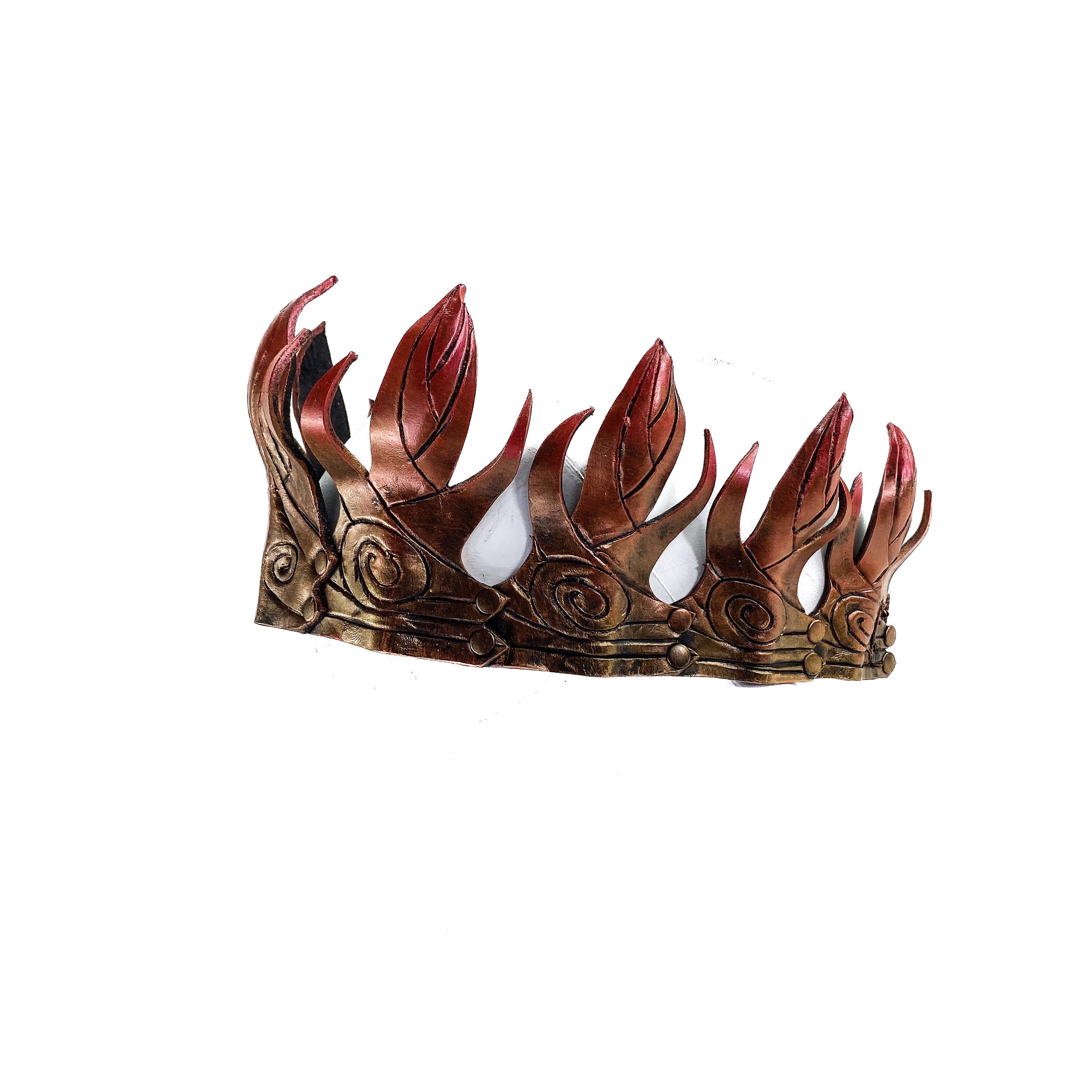 Masquerade Crown of Handmade Genuine Leather in  Gold and red gradient Rockwell Masks