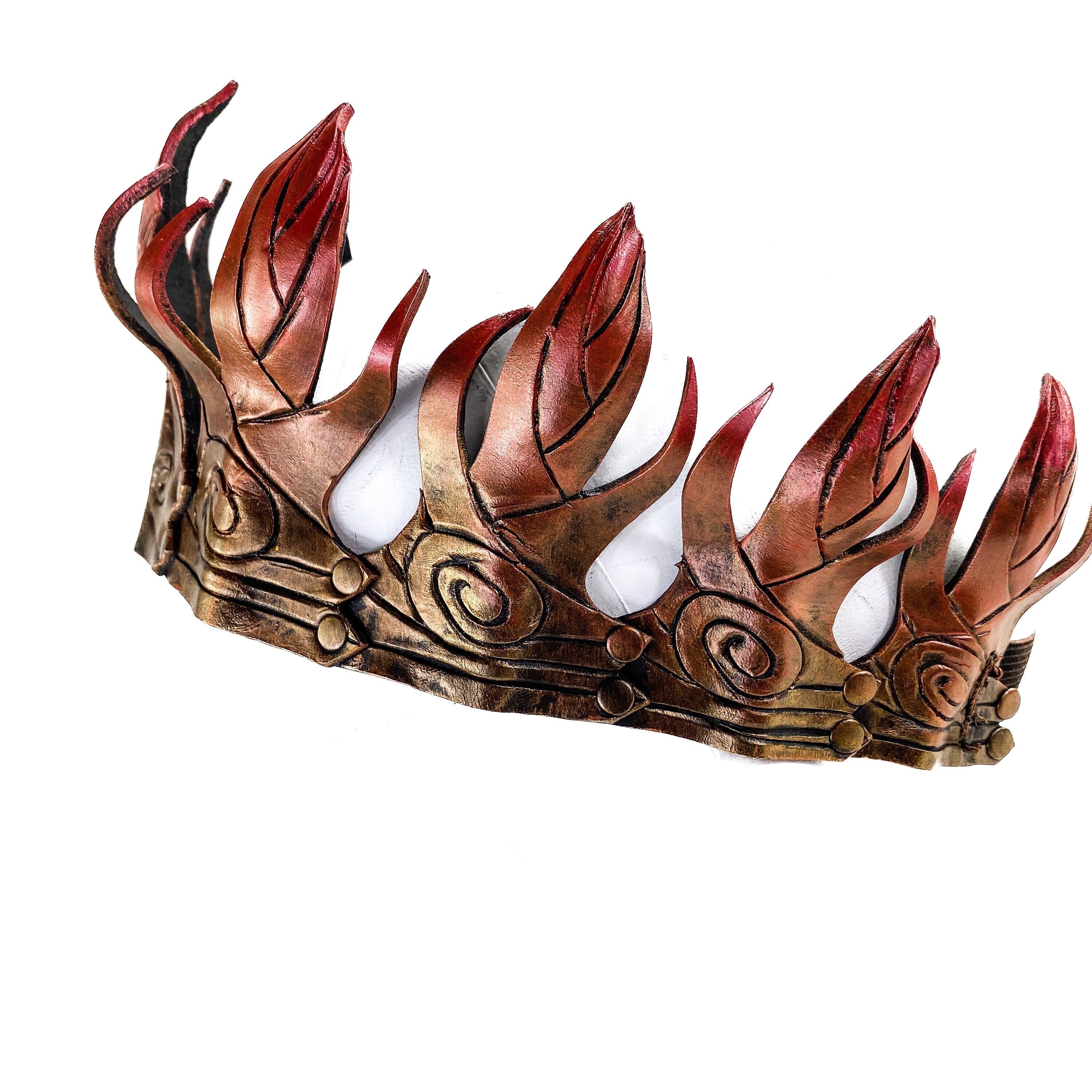 Masquerade Crown of Handmade Genuine Leather in  Gold and red gradient Rockwell Masks