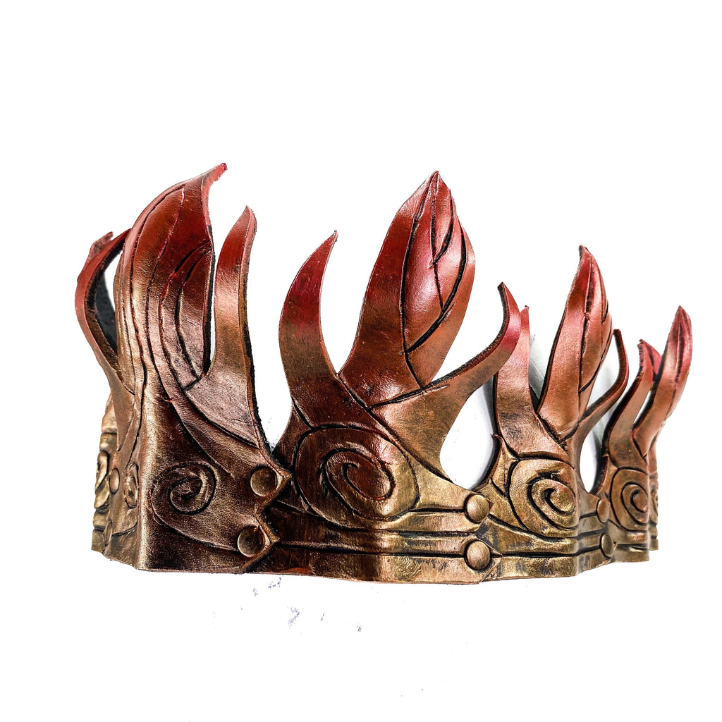 Masquerade Crown of Handmade Genuine Leather in  Gold and red gradient Rockwell Masks