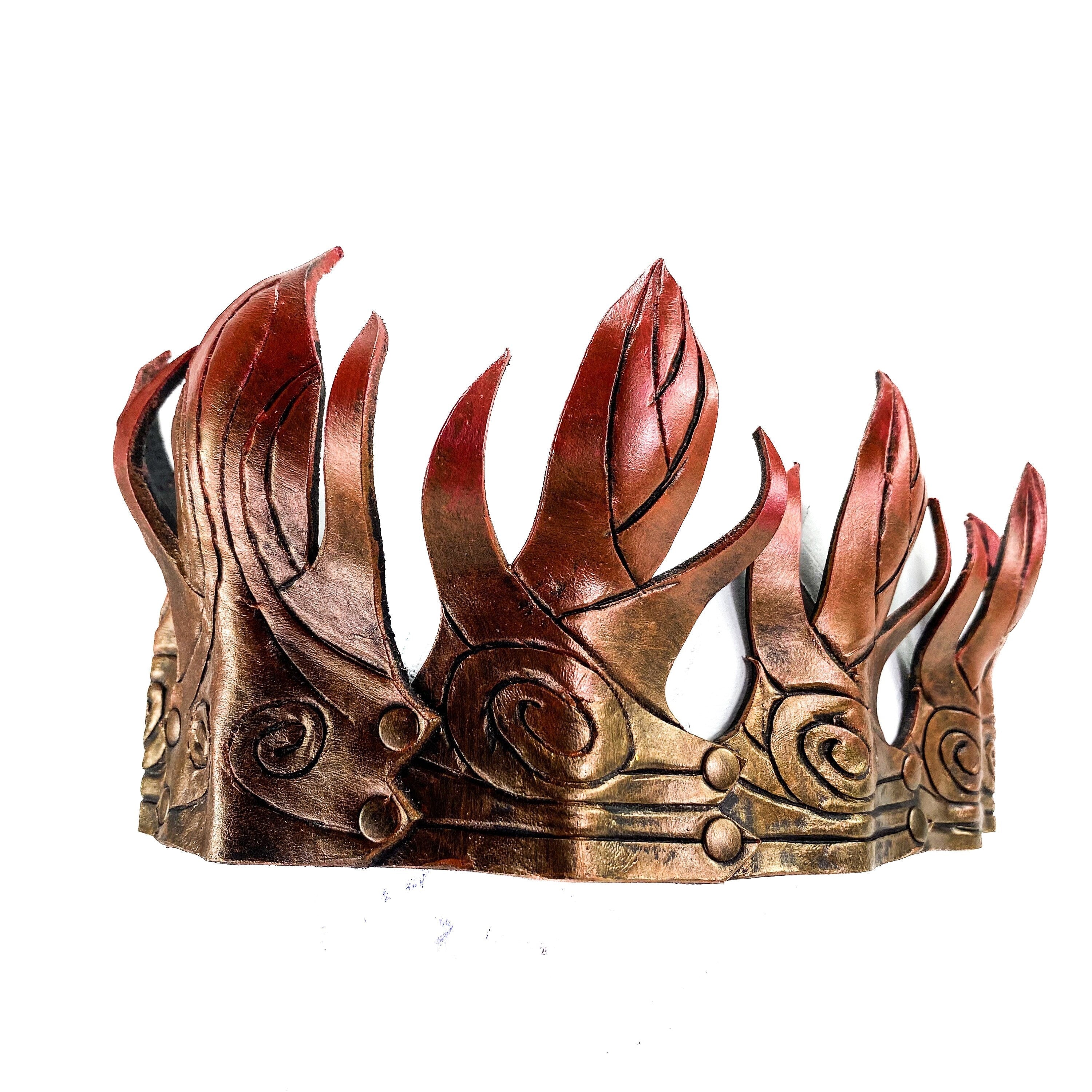Masquerade Crown of Handmade Genuine Leather in  Gold and red gradient Rockwell Masks