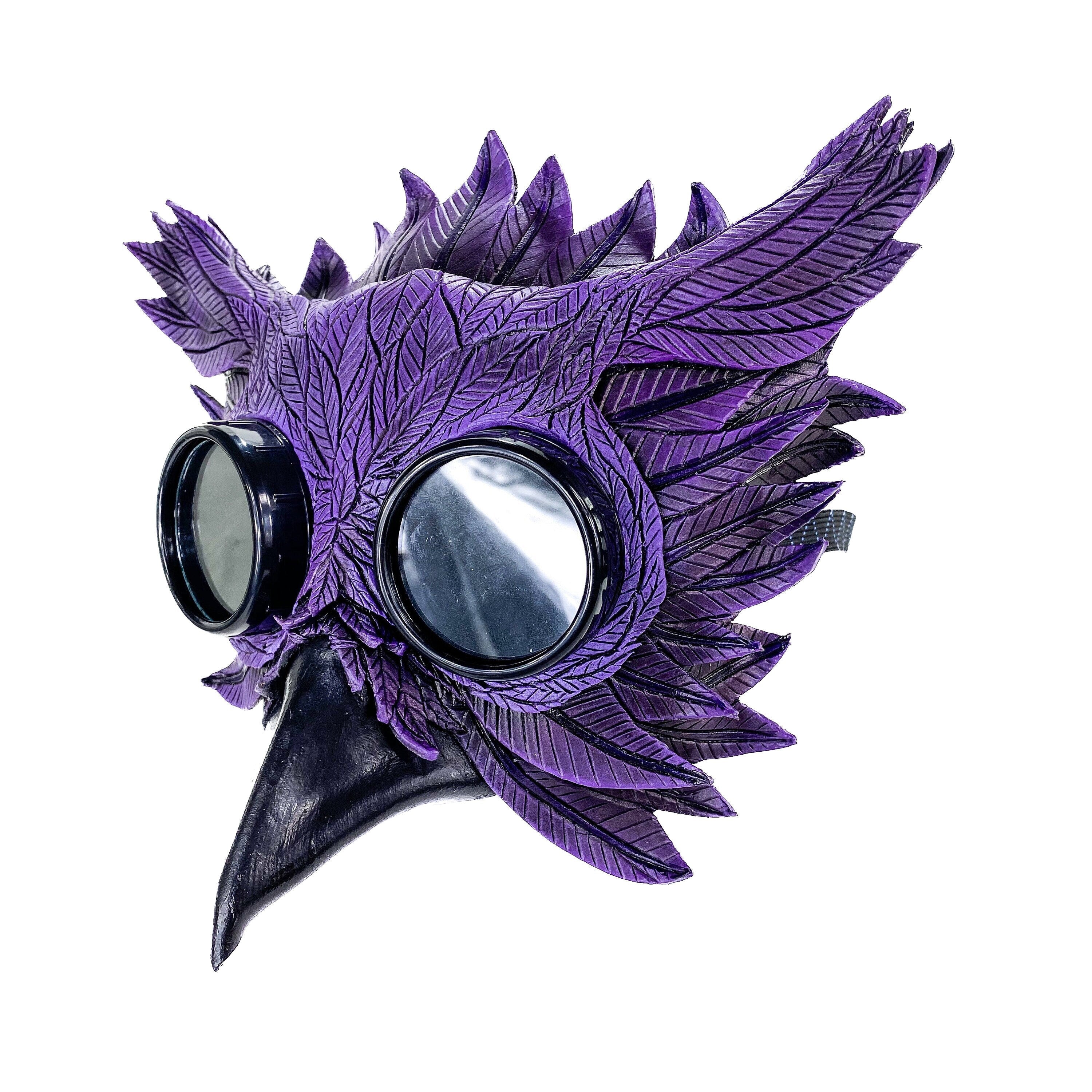 Purple Horned Owl Goggles Handmade Genuine Leather Mask Rockwell Masks