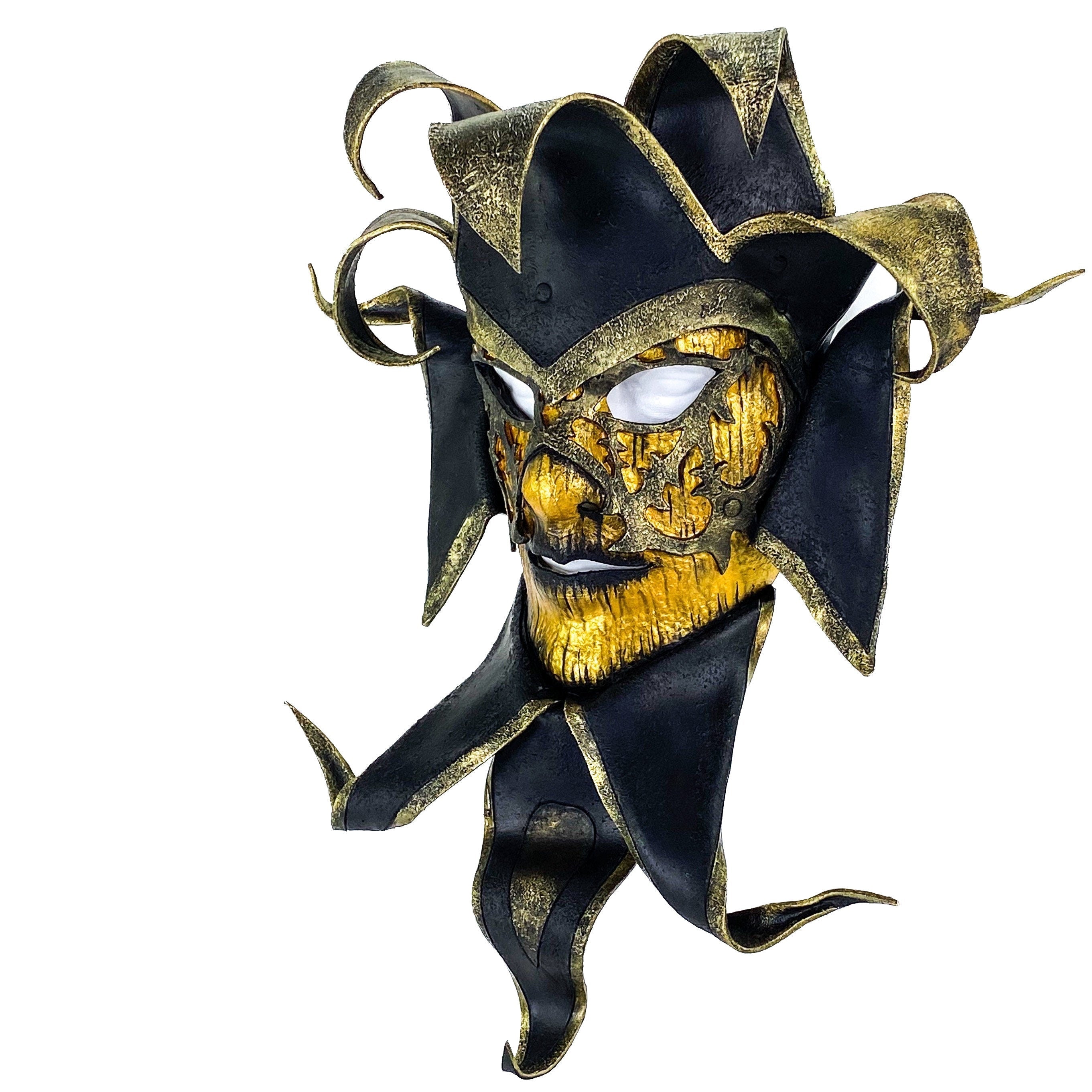 Venetian inspired Jester Mask in Gold and Black - Wearable or Wall Art Rockwell Masks