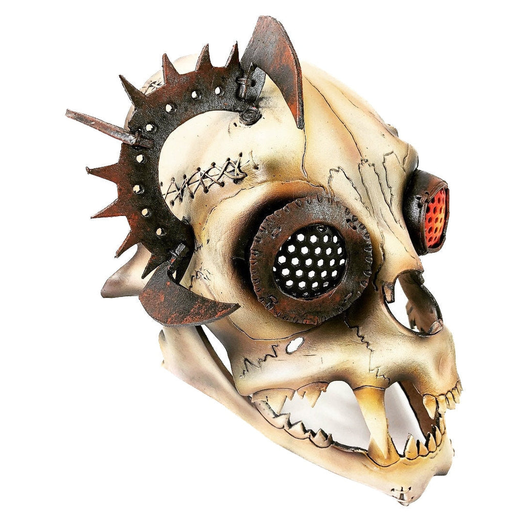 Handcrafted Genuine Leather Dimensional Cat Skull Robot Mask Rockwell Masks