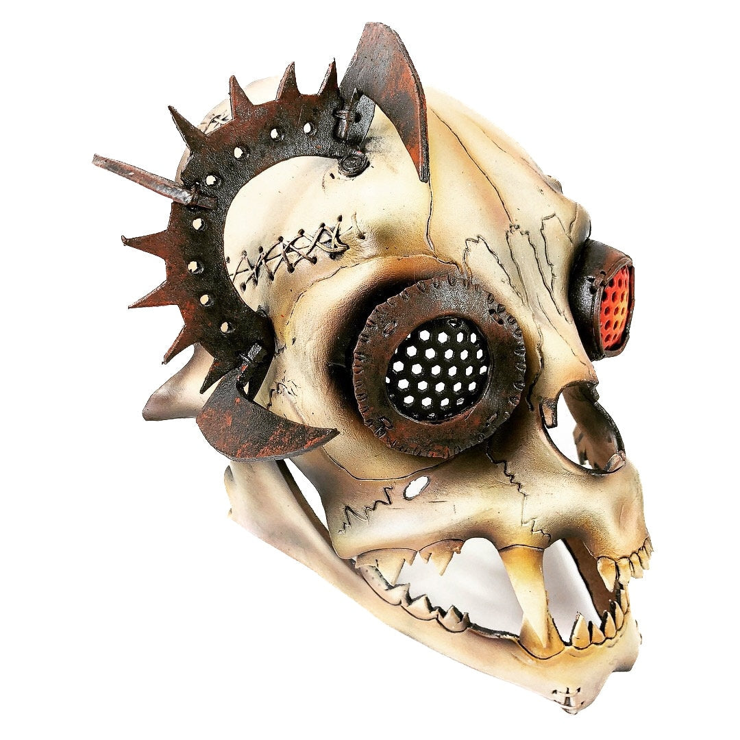 Handcrafted Genuine Leather Dimensional Cat Skull Robot Mask Rockwell Masks