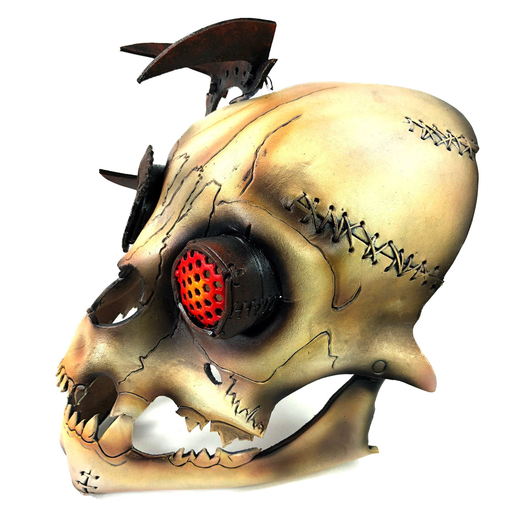 Handcrafted Genuine Leather Dimensional Cat Skull Robot Mask Rockwell Masks