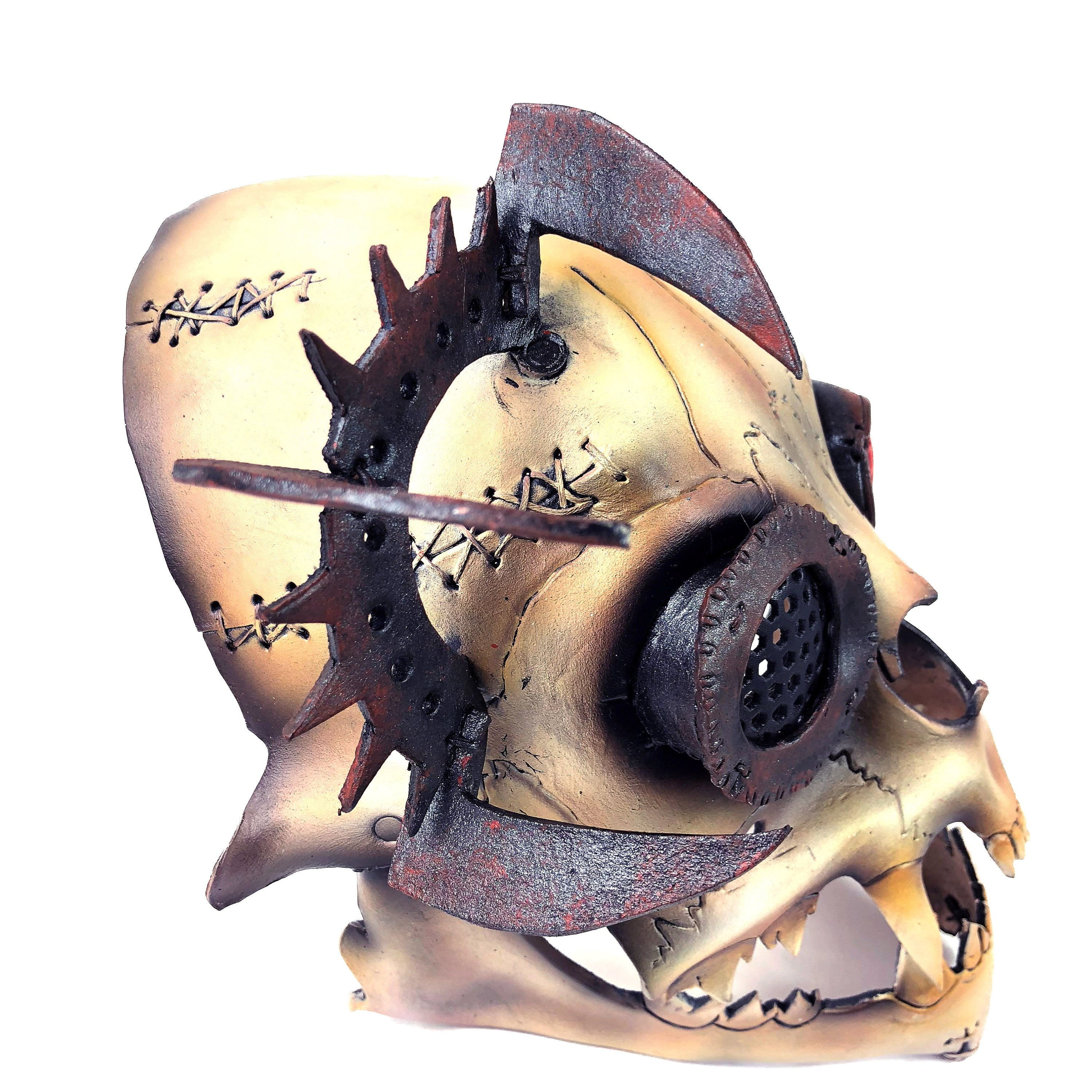 Handcrafted Genuine Leather Dimensional Cat Skull Robot Mask Rockwell Masks