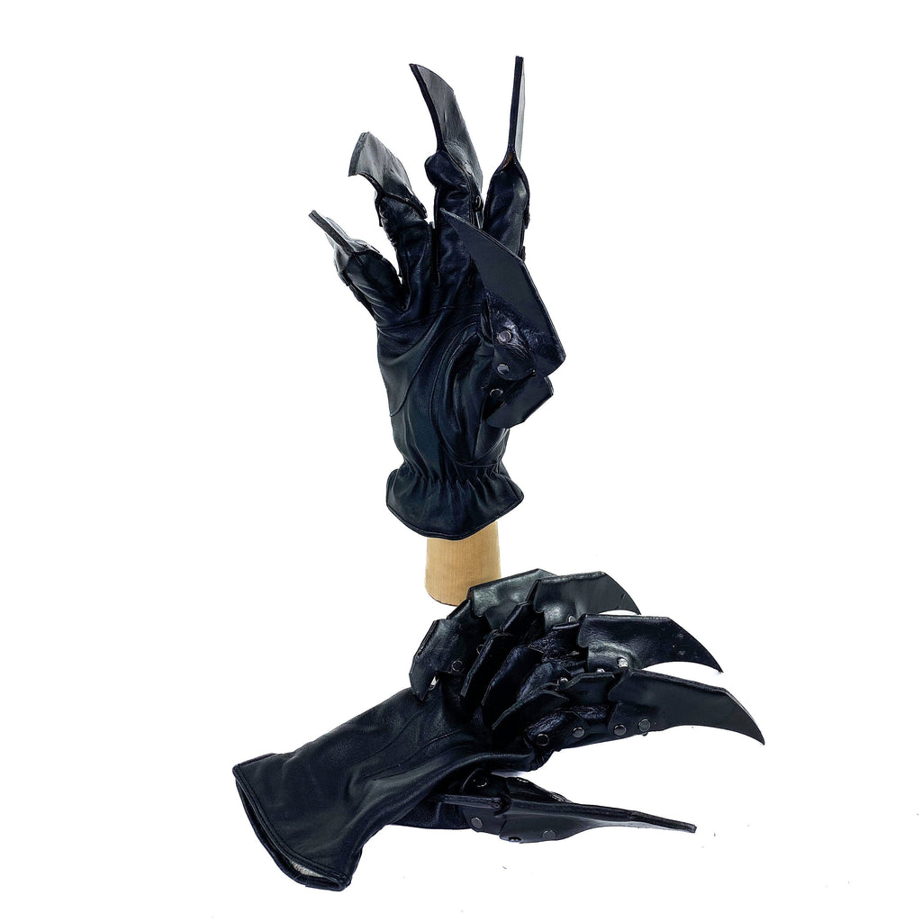 One Set of Two Handcrafted Genuine Leather Gloves with Claws in Black Rockwell Masks
