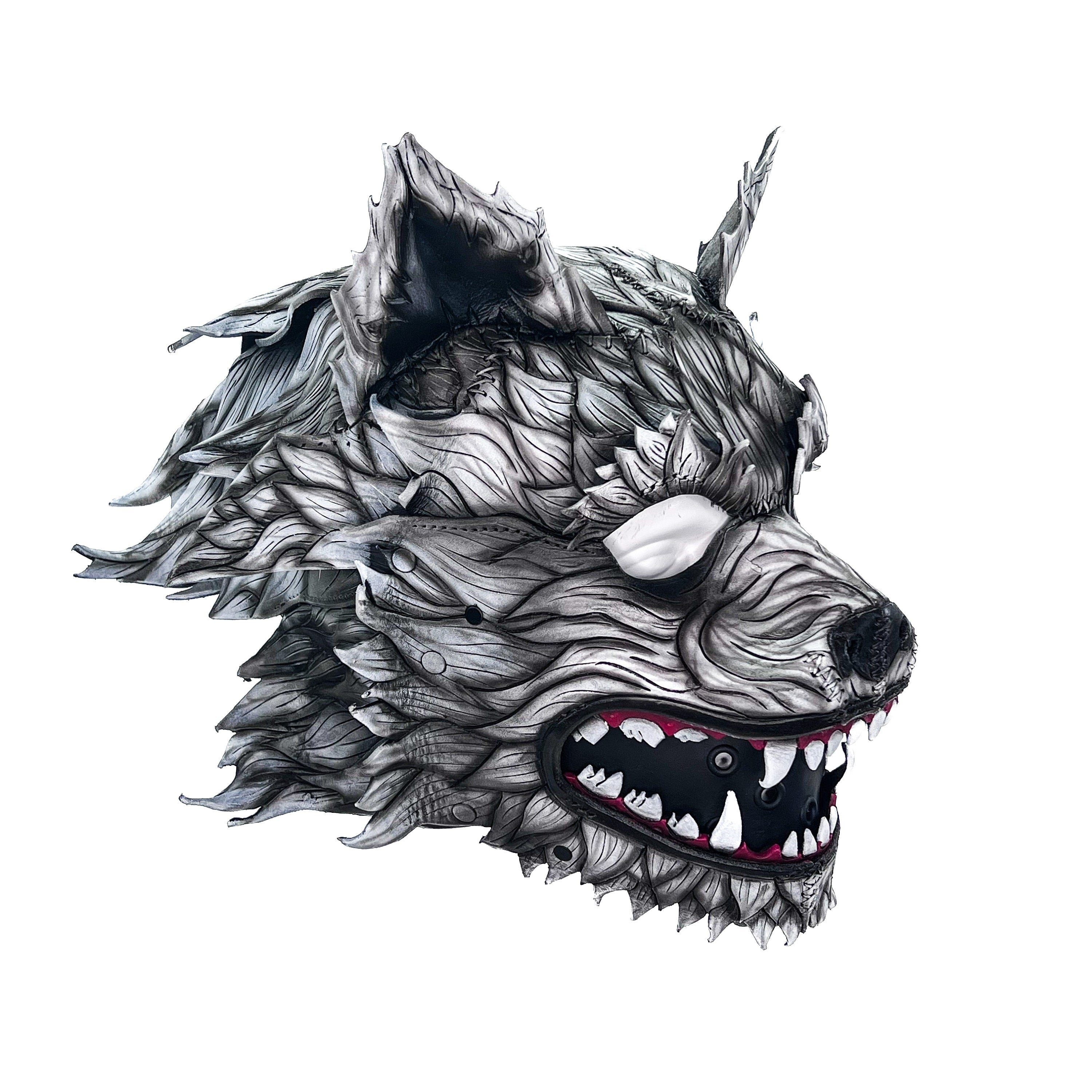 The Grey Lycan - Handmade Genuine Leather Helmet Mask Rockwell Masks