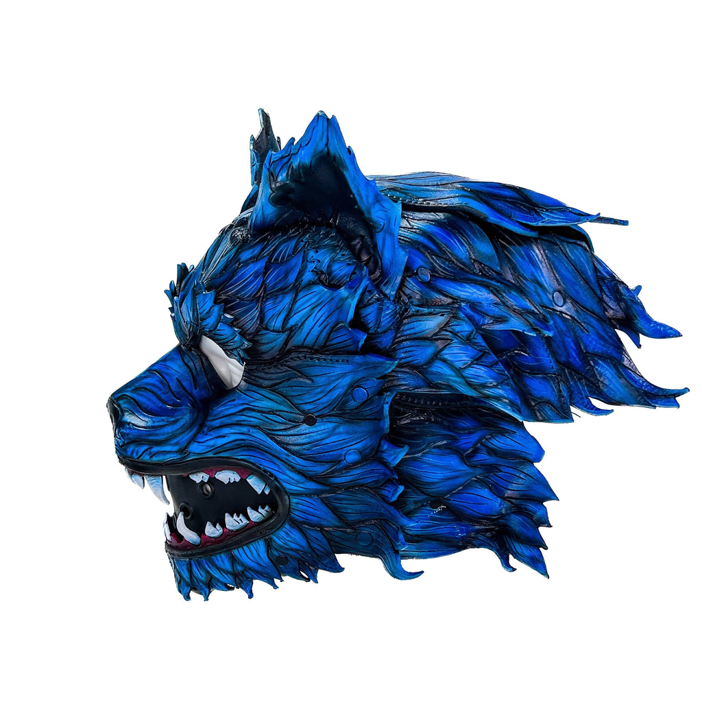 In Stock - The Blue Lycan - Handmade Genuine Leather Helmet Mask Rockwell Masks
