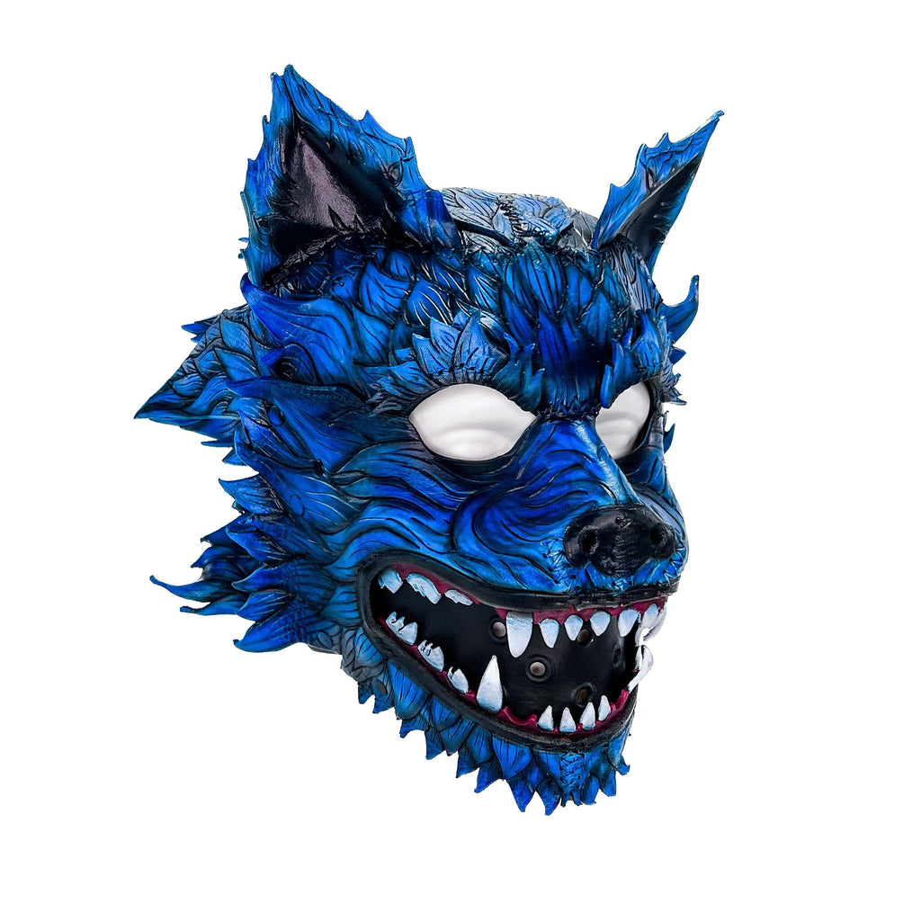 In Stock - The Blue Lycan - Handmade Genuine Leather Helmet Mask Rockwell Masks