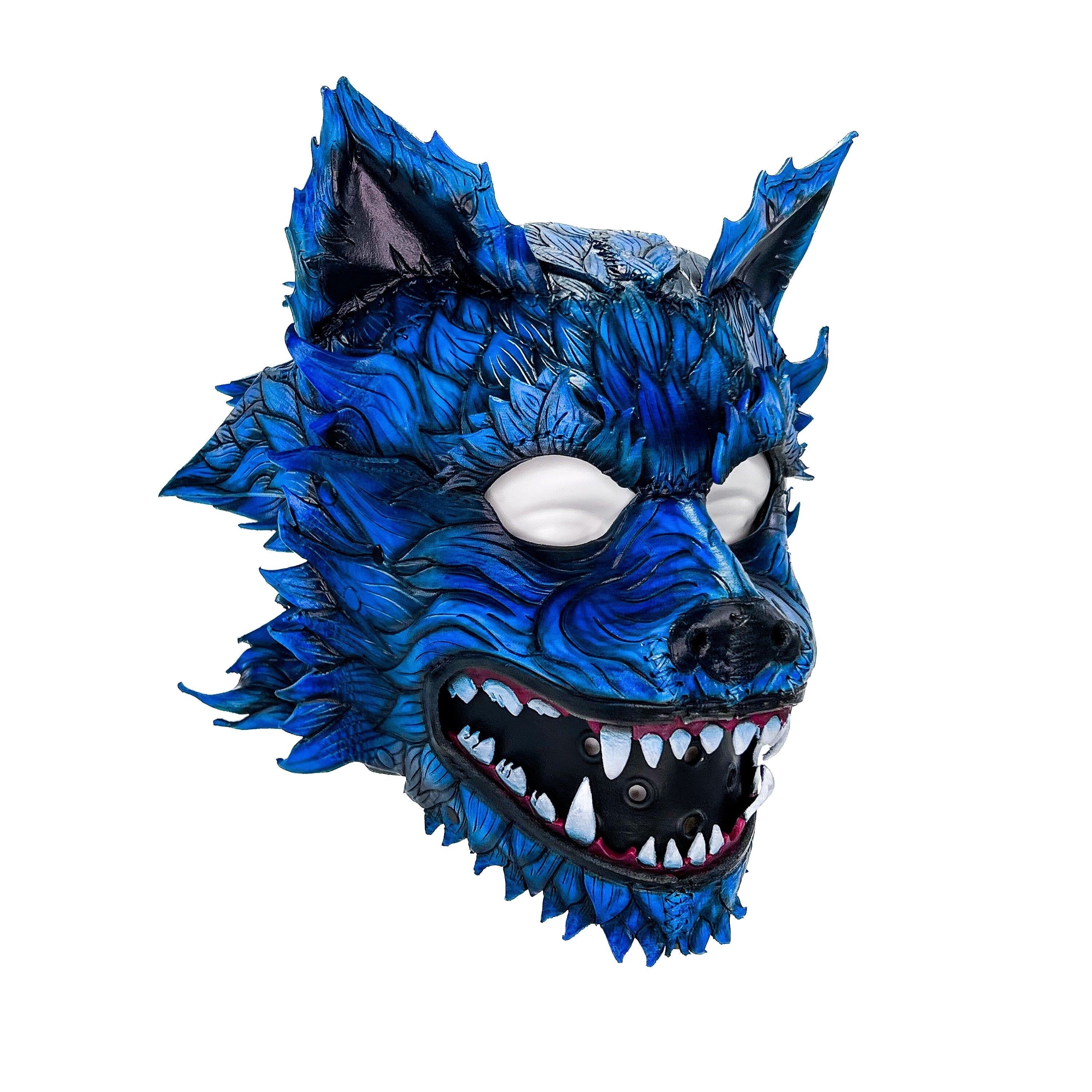 In Stock - The Blue Lycan - Handmade Genuine Leather Helmet Mask Rockwell Masks