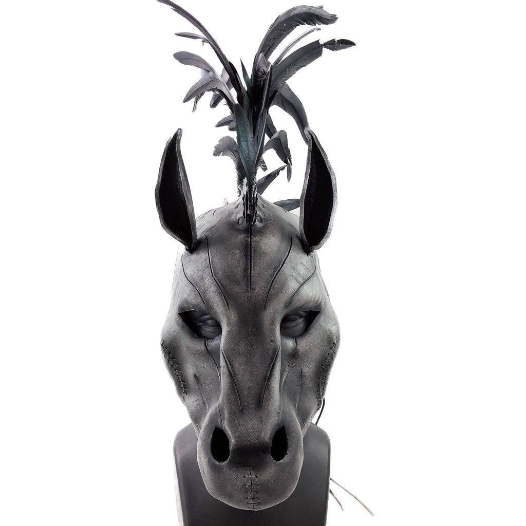 Flying Horse Handmade Genuine Leather Mask with Feathers Rockwell Masks