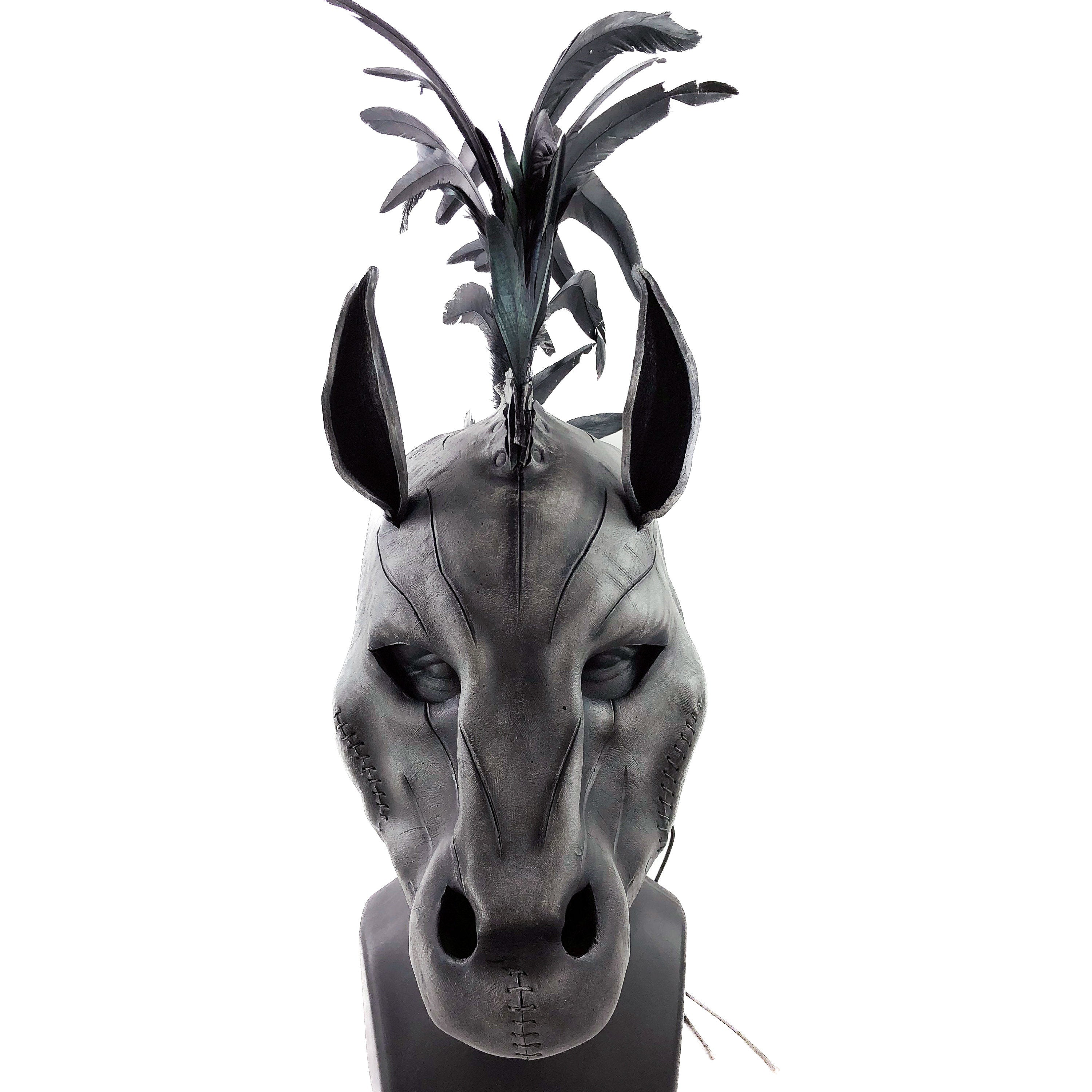 Flying Horse Handmade Genuine Leather Mask with Feathers Rockwell Masks
