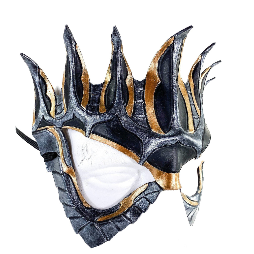 Masquerade Crown Mask of Handmade Genuine Leather in Metallics Rockwell Masks