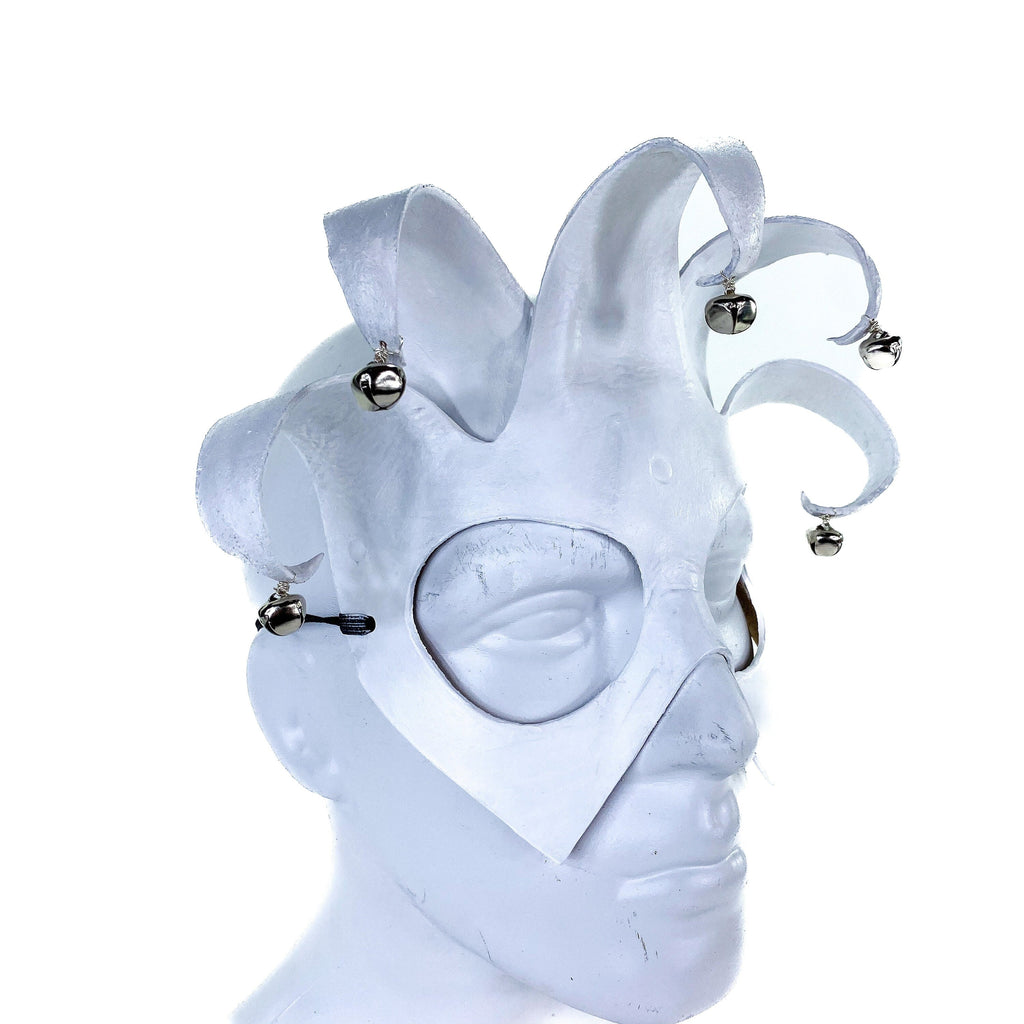 Handmade Genuine Leather Five Point Minimalist Jester Mask in White Rockwell Masks