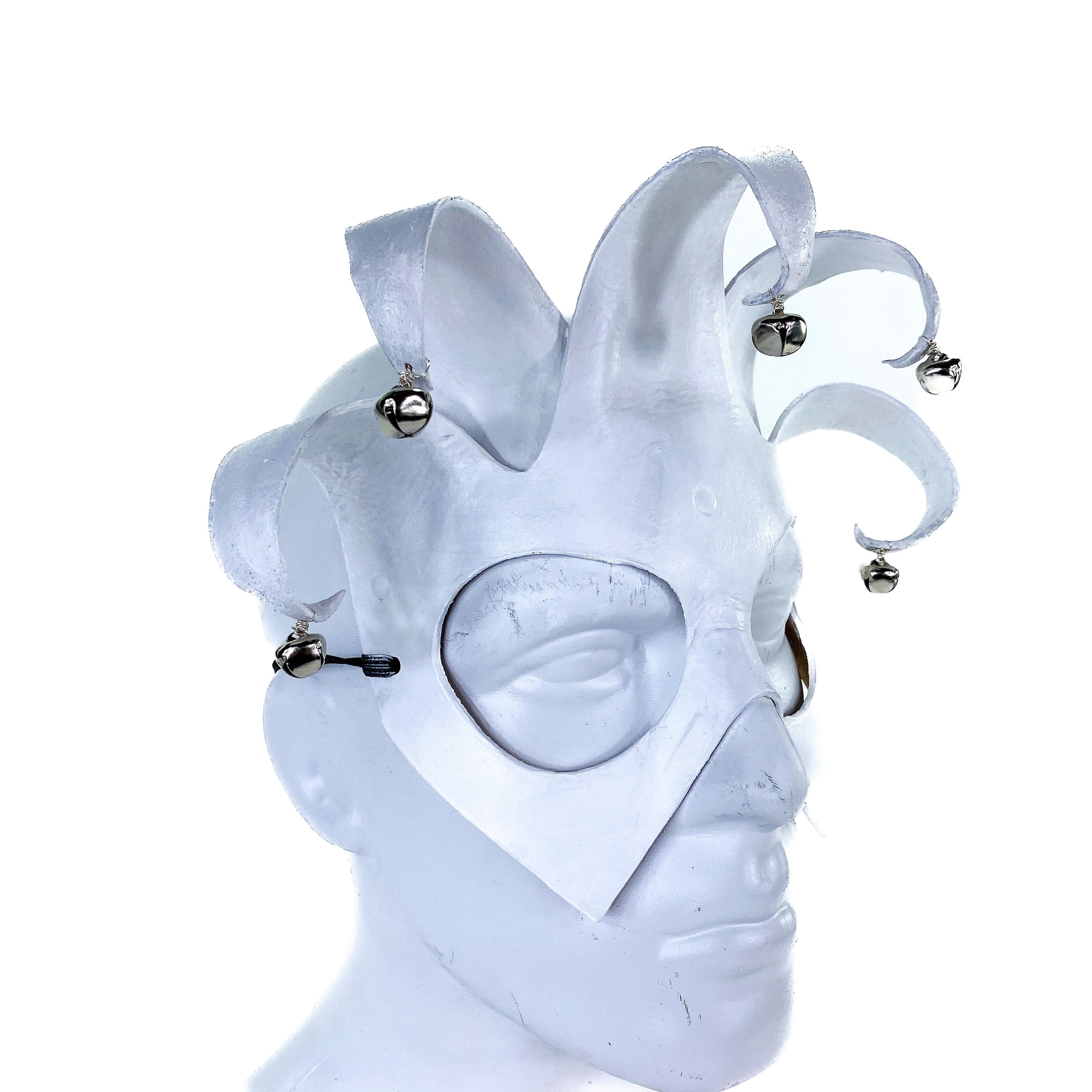 Handmade Genuine Leather Five Point Minimalist Jester Mask in White Rockwell Masks