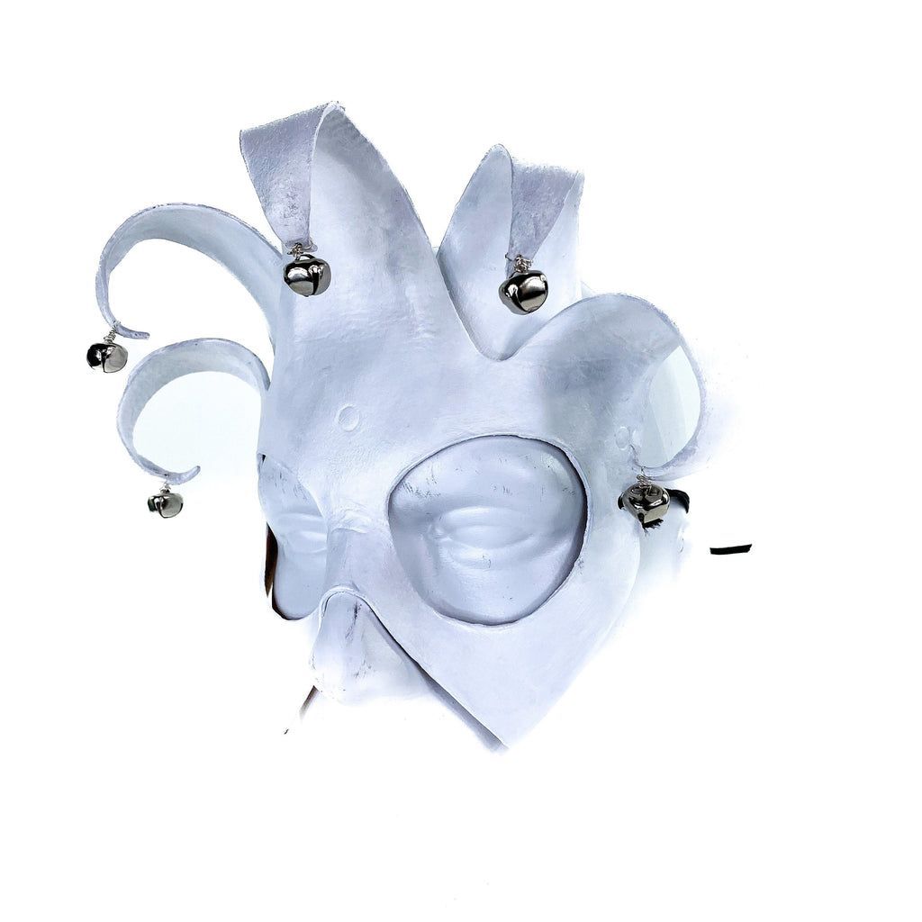Handmade Genuine Leather Five Point Minimalist Jester Mask in White Rockwell Masks