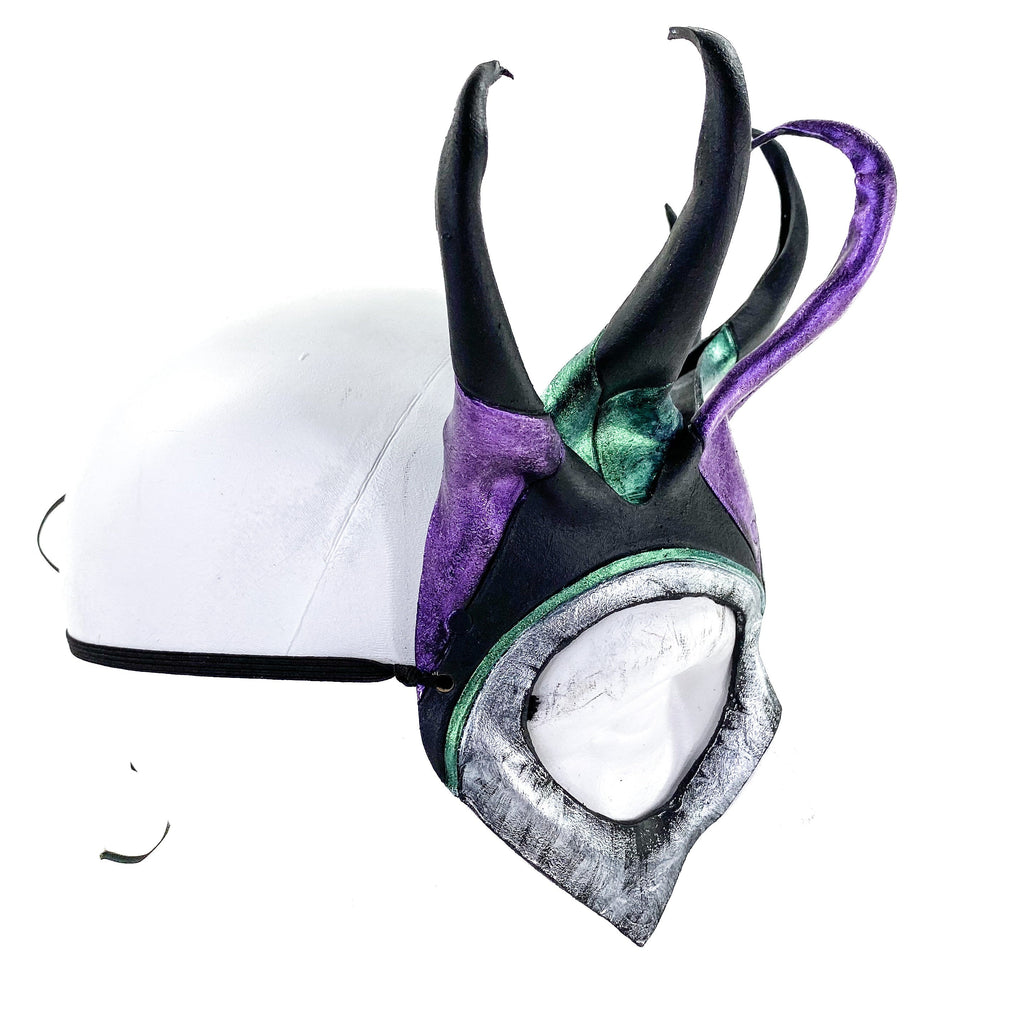 Five Point Jester Eye Mask in Purple and Green - Handmade Genuine Leather Rockwell Masks