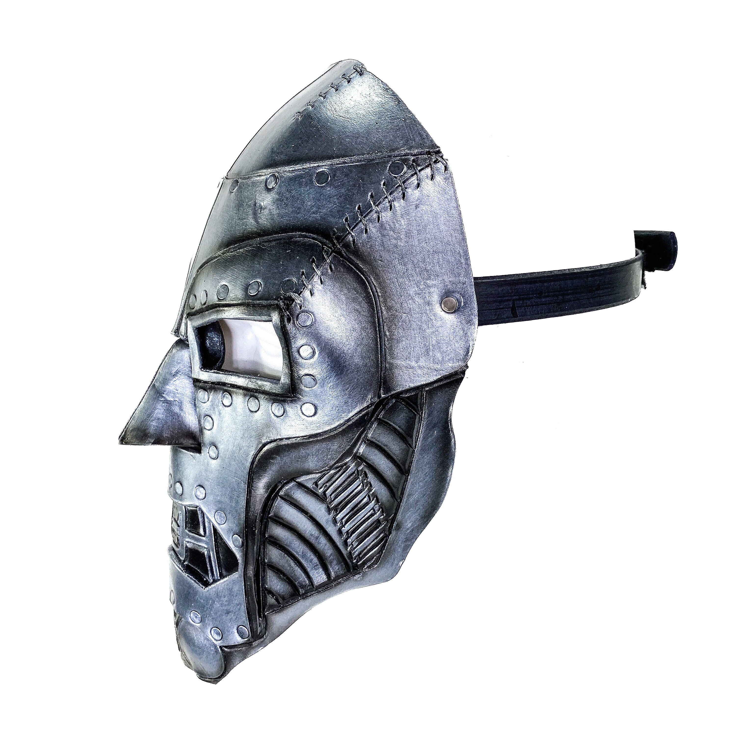 Genuine Leather Mask - Weathered Steel Paint - Handmade Full Face Cover for Masquerades Halloween or Cosplay Costume Rockwell Masks