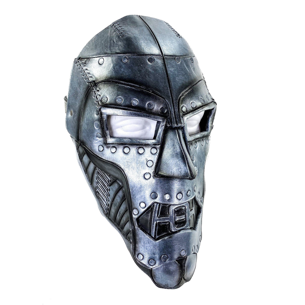 Genuine Leather Mask - Weathered Steel Paint - Handmade Full Face Cover for Masquerades Halloween or Cosplay Costume Rockwell Masks