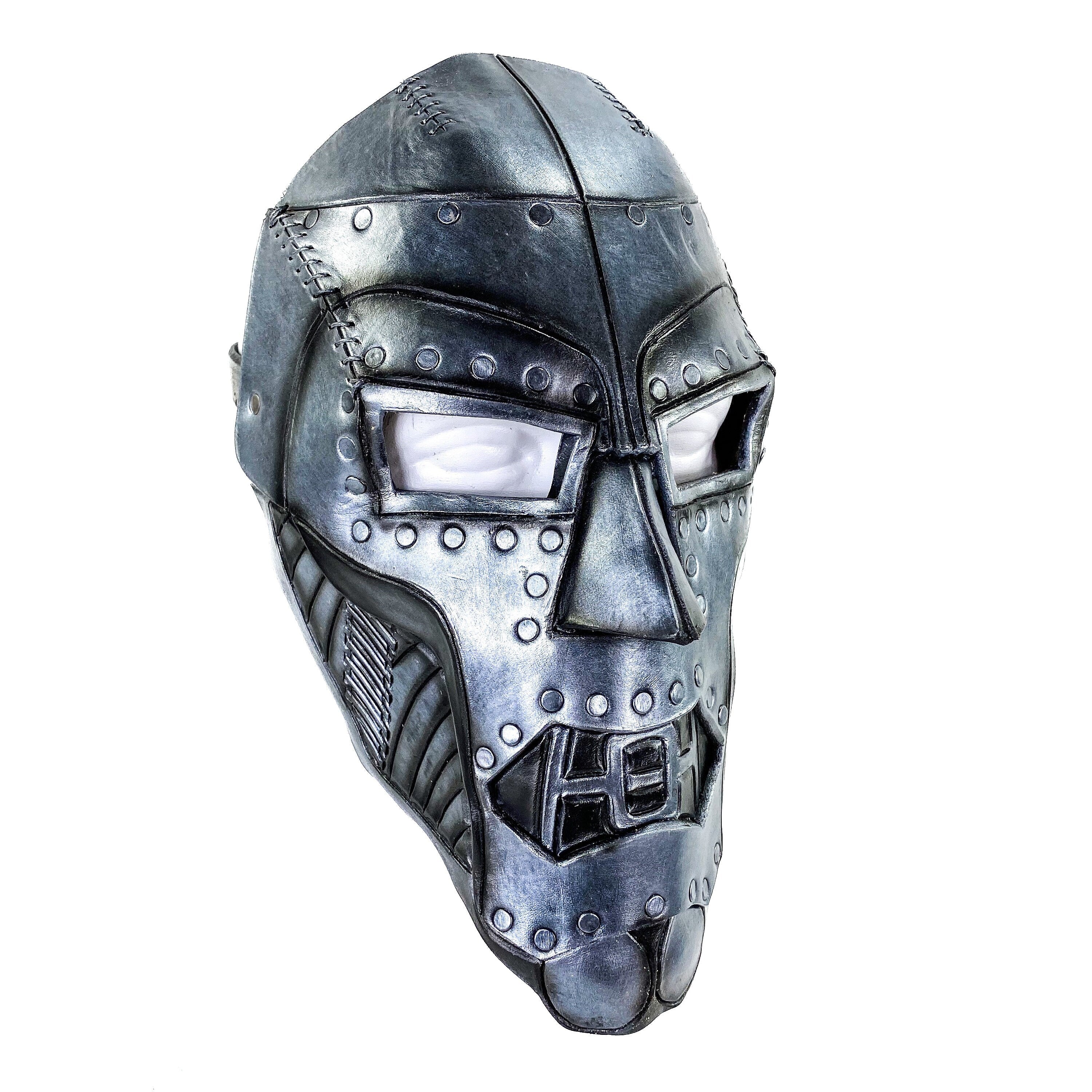 Genuine Leather Mask - Weathered Steel Paint - Handmade Full Face Cover for Masquerades Halloween or Cosplay Costume Rockwell Masks