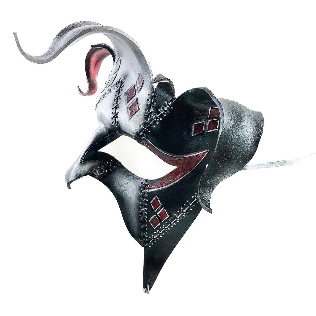 The Joker's Card-Joker Jester Handmade Genuine Leather Mask in Red Rockwell Masks