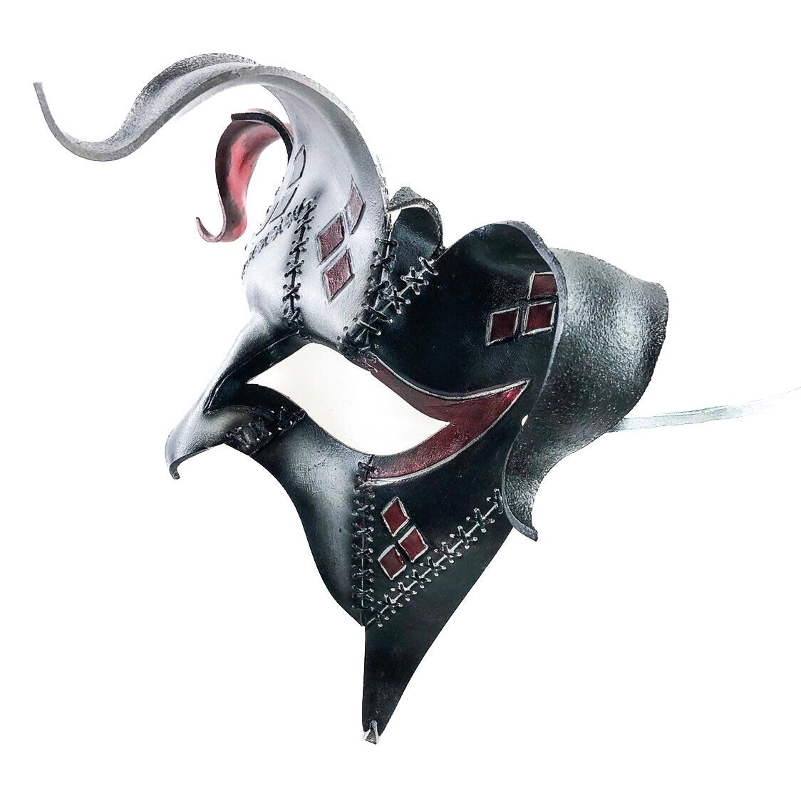 The Joker's Card-Joker Jester Handmade Genuine Leather Mask in Red Rockwell Masks