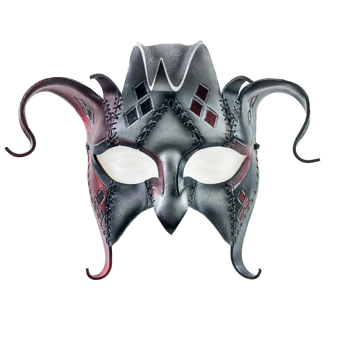 The Joker's Card-Joker Jester Handmade Genuine Leather Mask in Red Rockwell Masks
