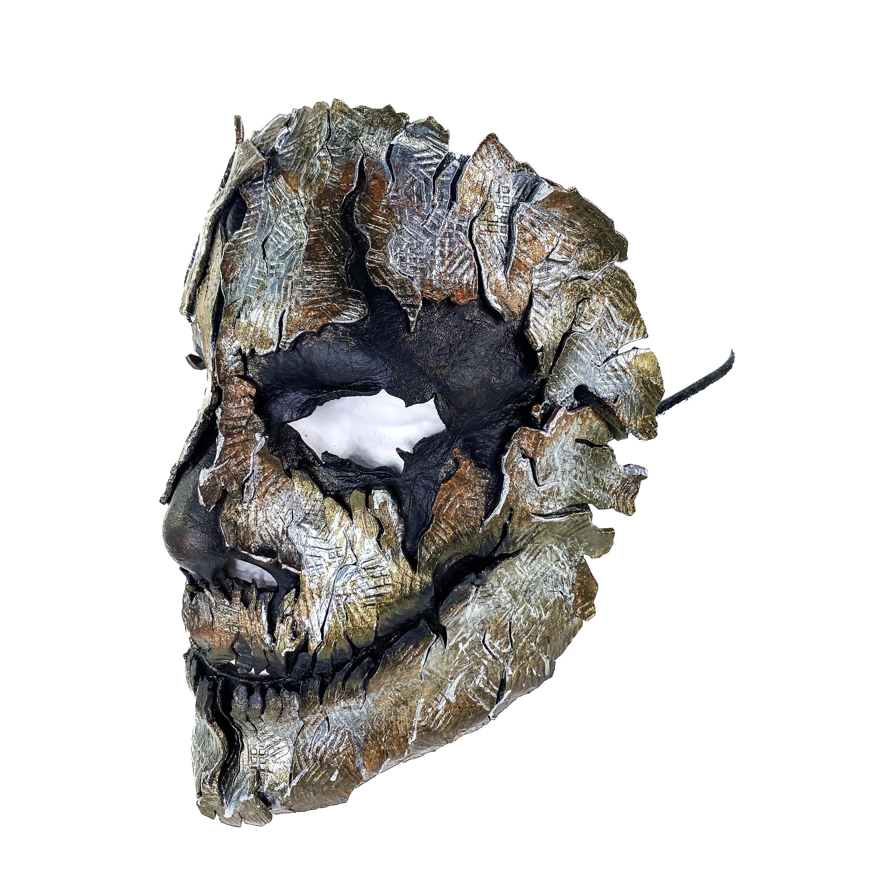 Genuine Leather Mask - Shattered Metal Paint - Handmade Full Face Cover for Halloween, Performance or Cosplay Costume Rockwell Masks