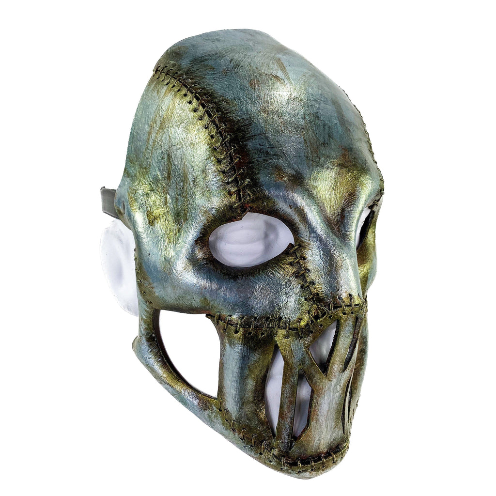 Invader - Genuine Leather Mask in Corroded Metallic Paint - Handmade Full Face Cover for Halloween, Performance or Cosplay Rockwell Masks