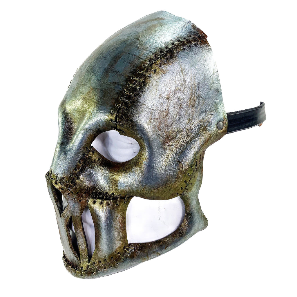 Invader - Genuine Leather Mask in Corroded Metallic Paint - Handmade Full Face Cover for Halloween, Performance or Cosplay Rockwell Masks