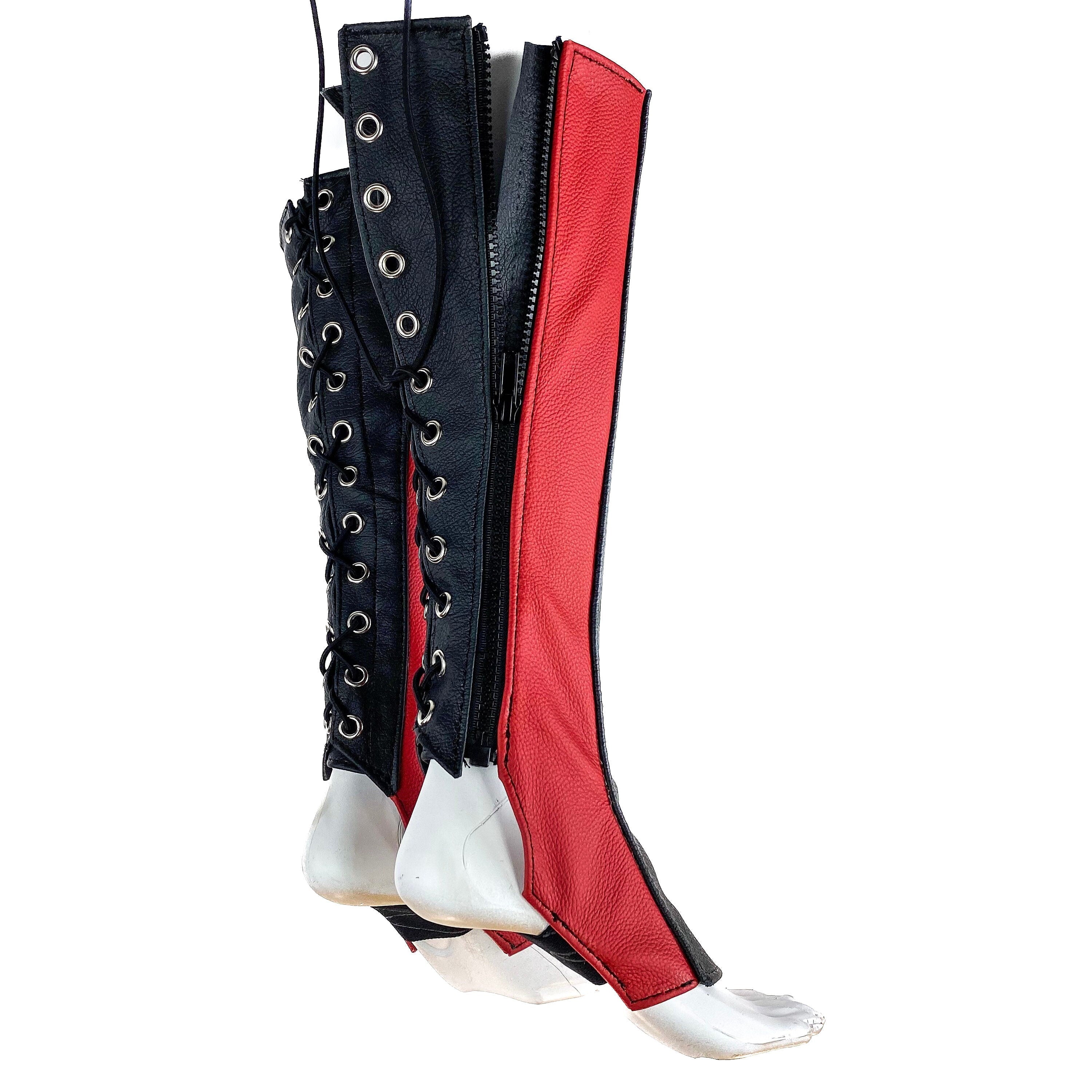 Genuine All Leather Kick Guards - Trapeze Boots - Zipper and Lace Closure - Aerial Boots/Gaiters - for Acrobatics, Costume, Wrestling Rockwell Masks