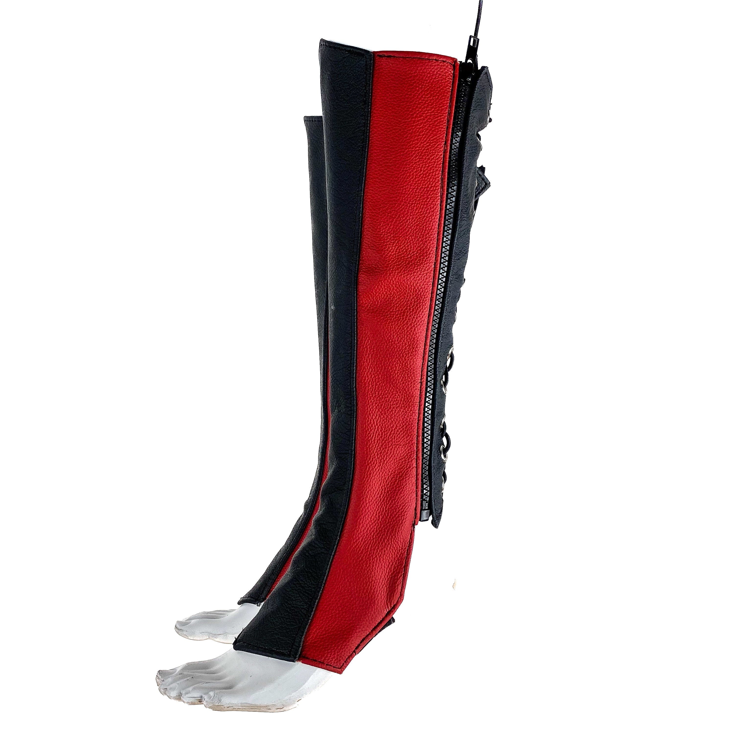 Genuine All Leather Kick Guards - Trapeze Boots - Zipper and Lace Closure - Aerial Boots/Gaiters - for Acrobatics, Costume, Wrestling Rockwell Masks